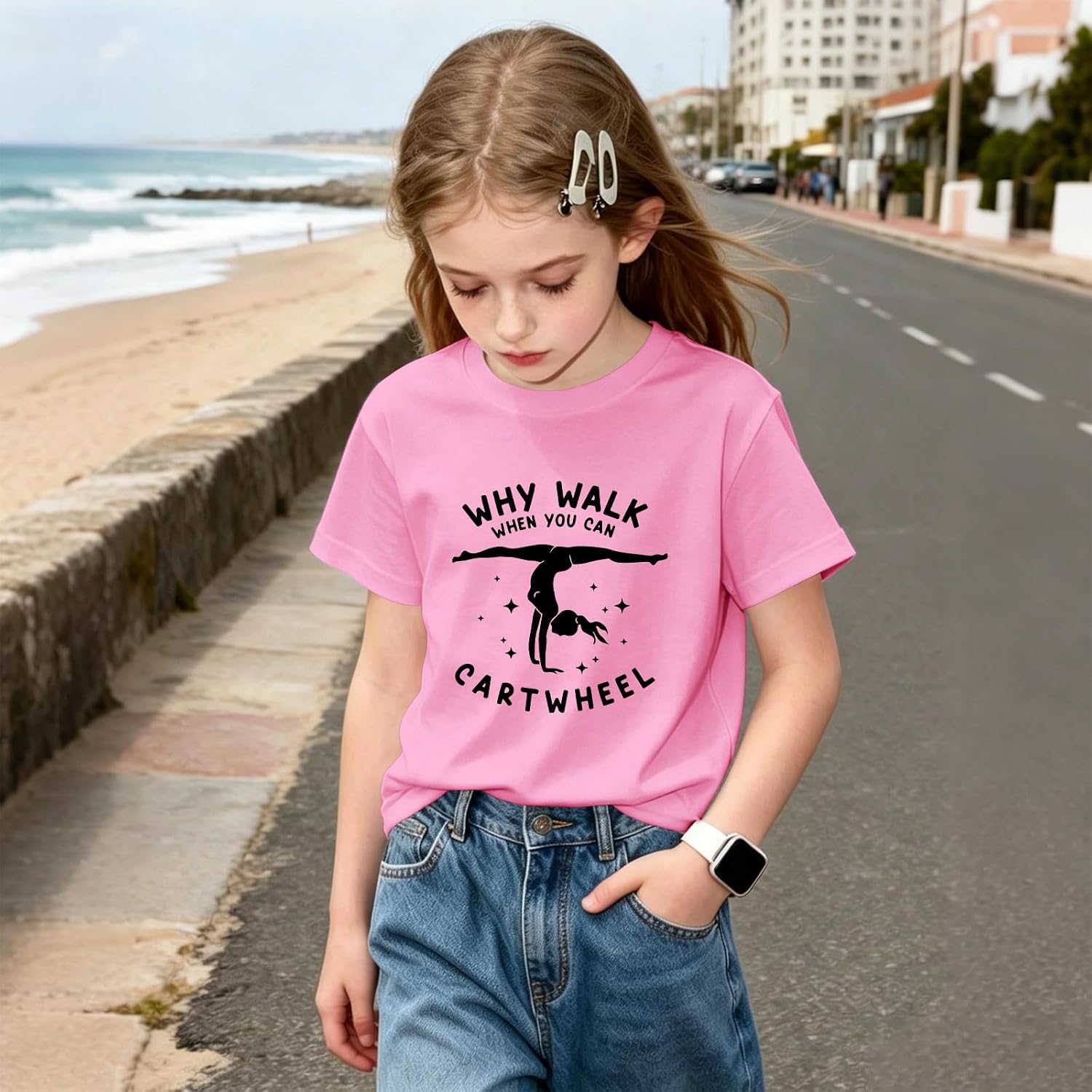 Cute Gymnastics Shirts for Girls Why Walk When You Can Cartwheel T-Shirts Kids Graphic Tees Short Sleeve Preppy Tops