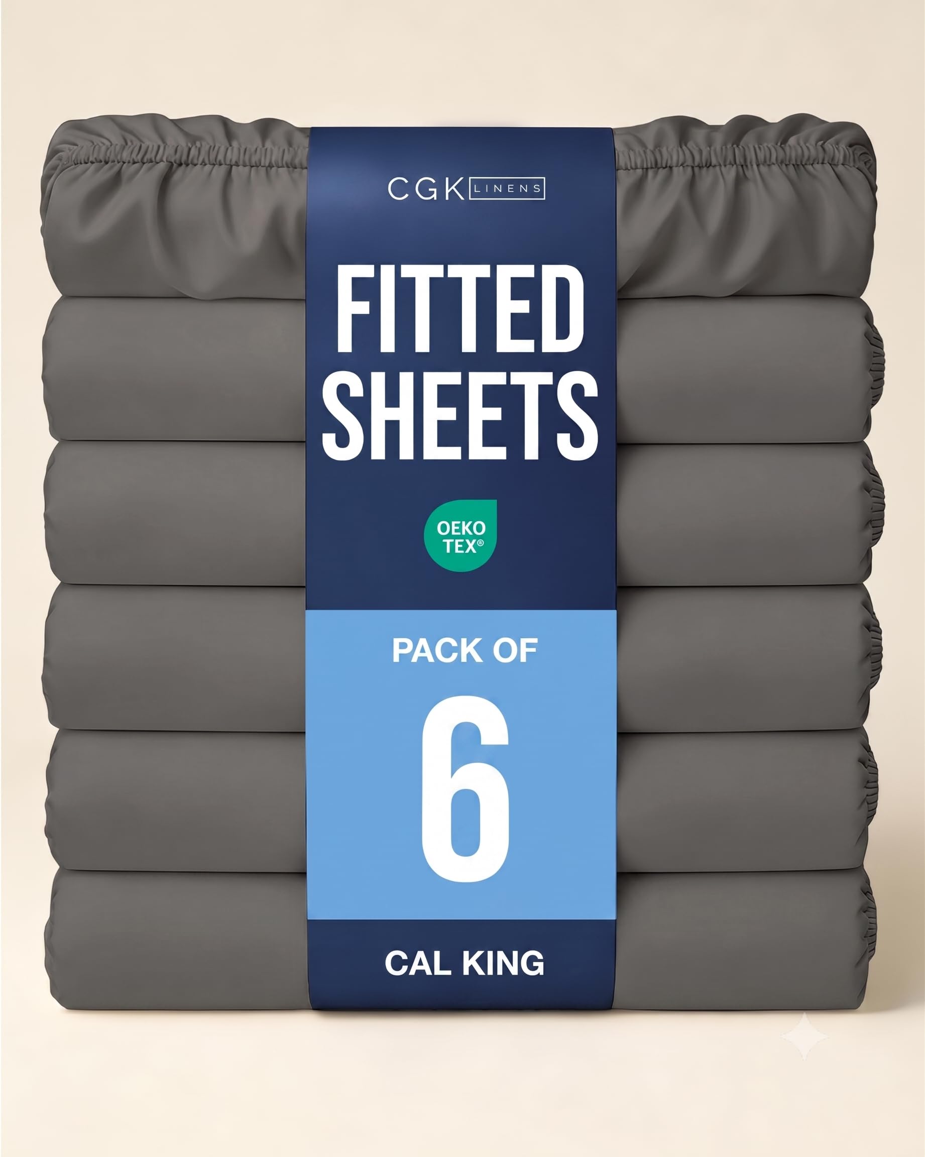 Cal King Fitted Sheet - Pack of 6 Single Fitted Bottom Sheet - Charcoal
