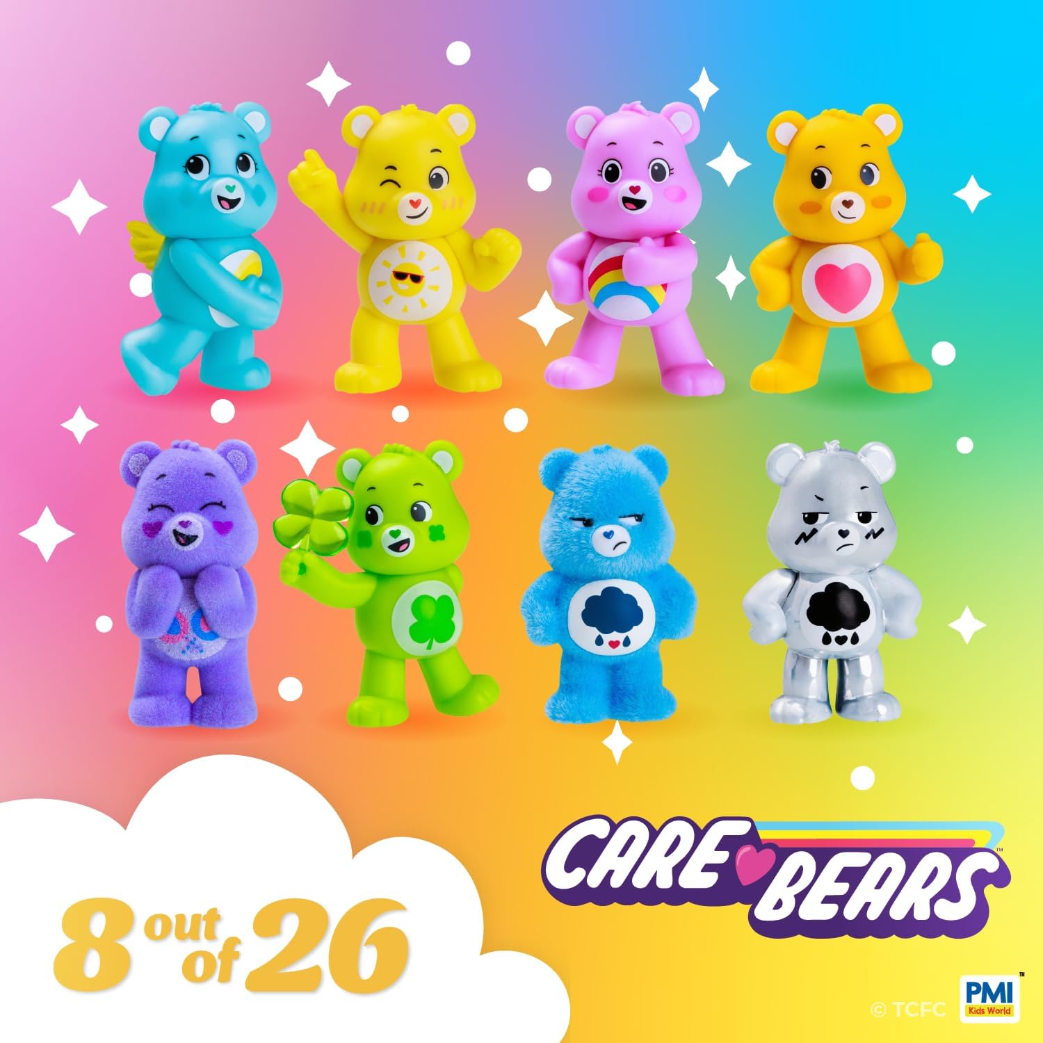 P.M.I. Care Bears Mini Collectible Figures | 8 Pack Deluxe Box | 8 Mini Collectible Figures Including 2 Rare Hidden Bears | Official Collectibles by PMI | Assortment A to D (Assortment A)