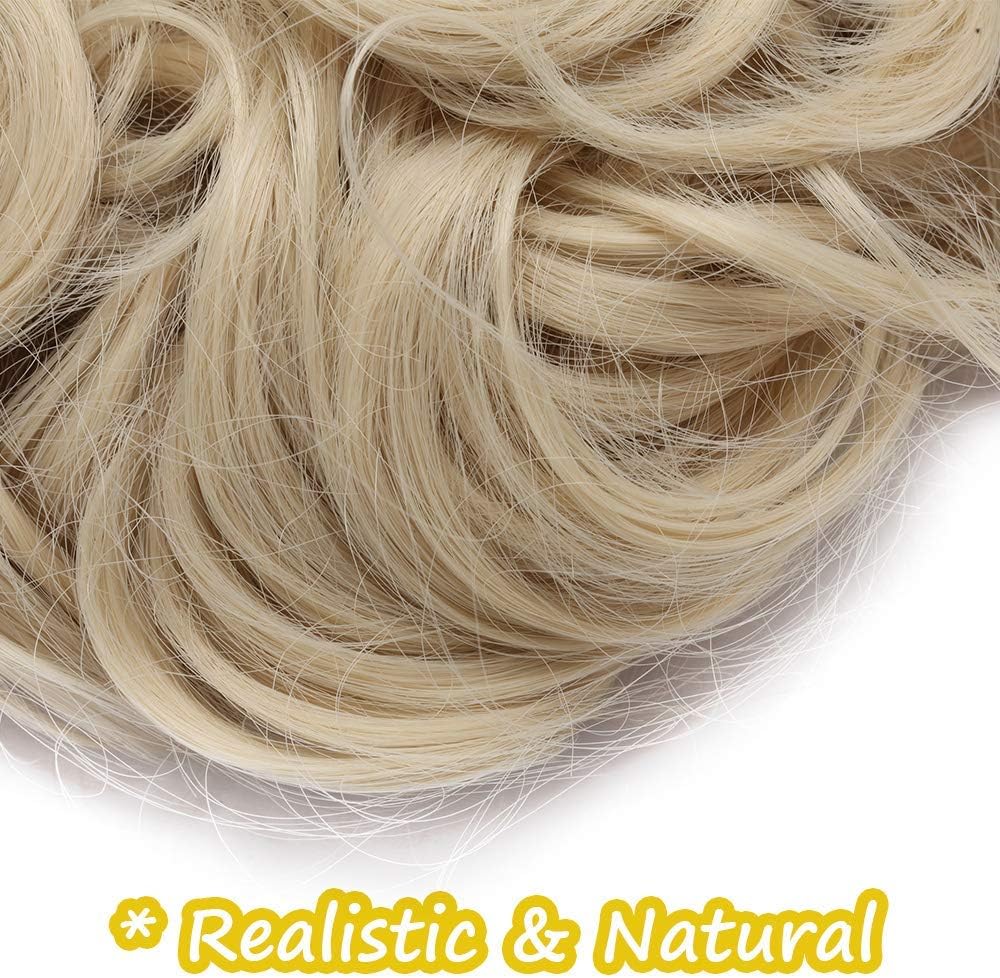 Silk-co Messy Curly Hair Bun -Bleach Blond Hair Extension Stretch Combs Clip in Ponytail Scrunchie Chignon Hairpieces - Image 5