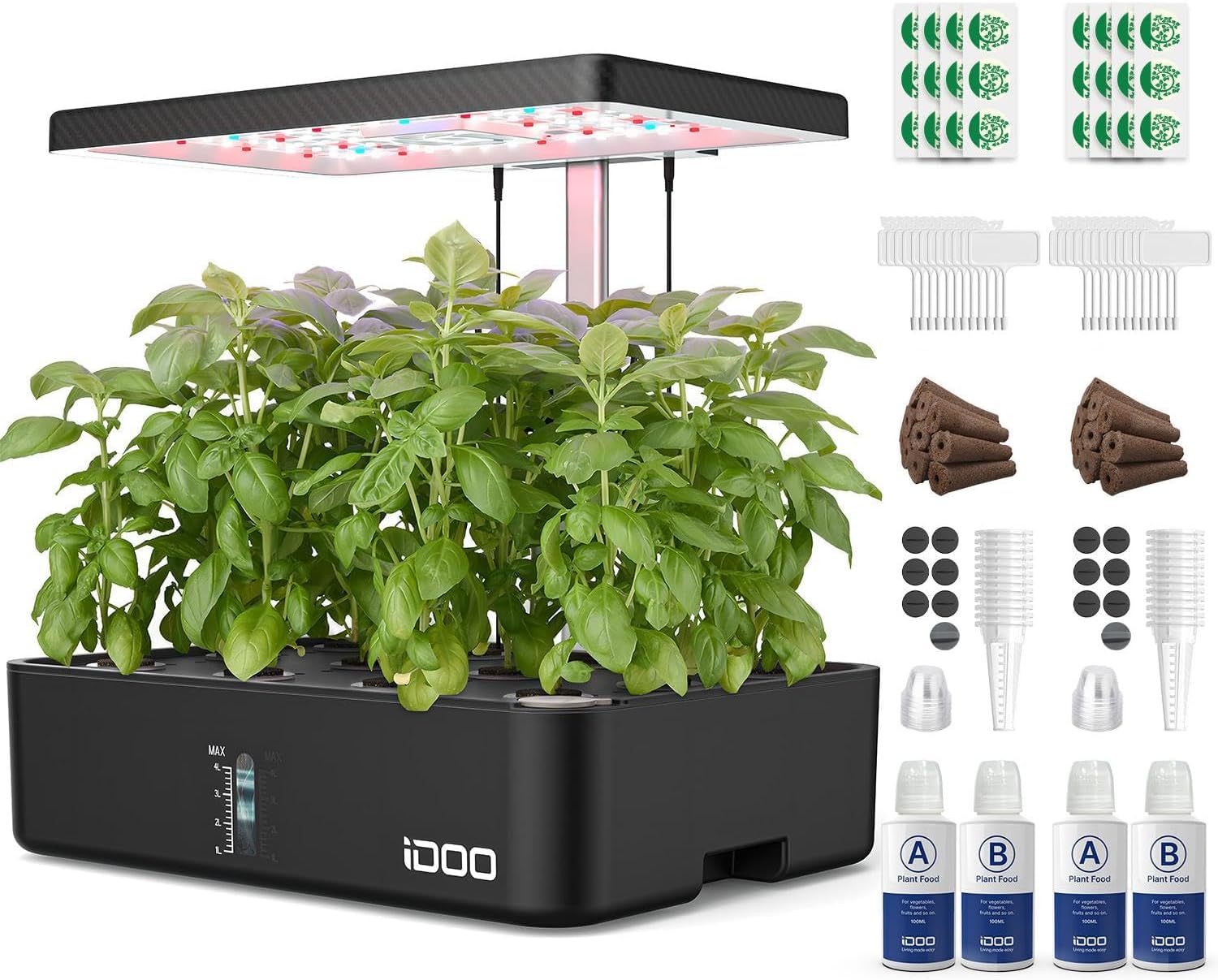 Hydroponics Growing System Kit 12Pods, Christmas Gifts for Women Mom, Herb Garden Indoor with LED Grow Light for Home, Built-in Fan, Auto-Timer, Adjustable Height Up to 11.3", 12Pods Kit-Black