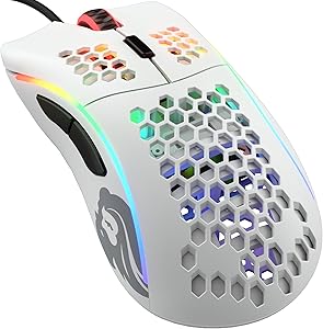 GLORIOUS Gaming Model D Wired Gaming Mouse – Superleg. 68 g, Honeycomb RGB, Ergonomic, Pixart 3360 Sensor, Omron Switches, PTFE Feet, 6 Buttons – Matt White