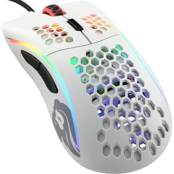 GLORIOUS Model D Wired Gaming Mouse 68g Pixart 3360 Matt White | Ergonomic, honeycomb design, PTFE feet, 6 macro buttons, fle