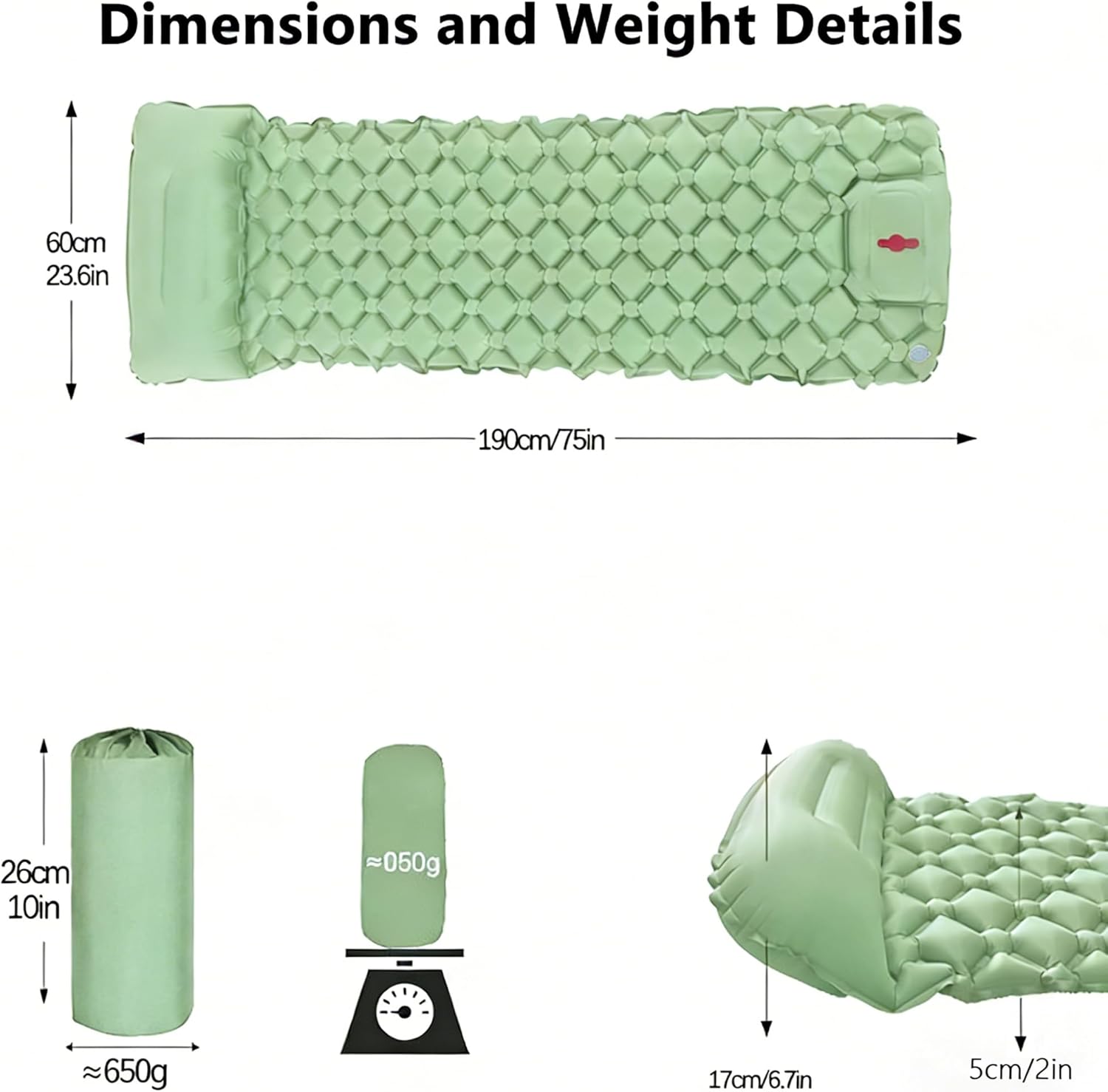 SNZ Camping Sleeping Pad, Ultralight Camping Mat with Pillow, Built-in Foot Pump Inflatable Sleeping Pads Compact for Backpacking, Tent, Travel, Outdoor Activities (Single)