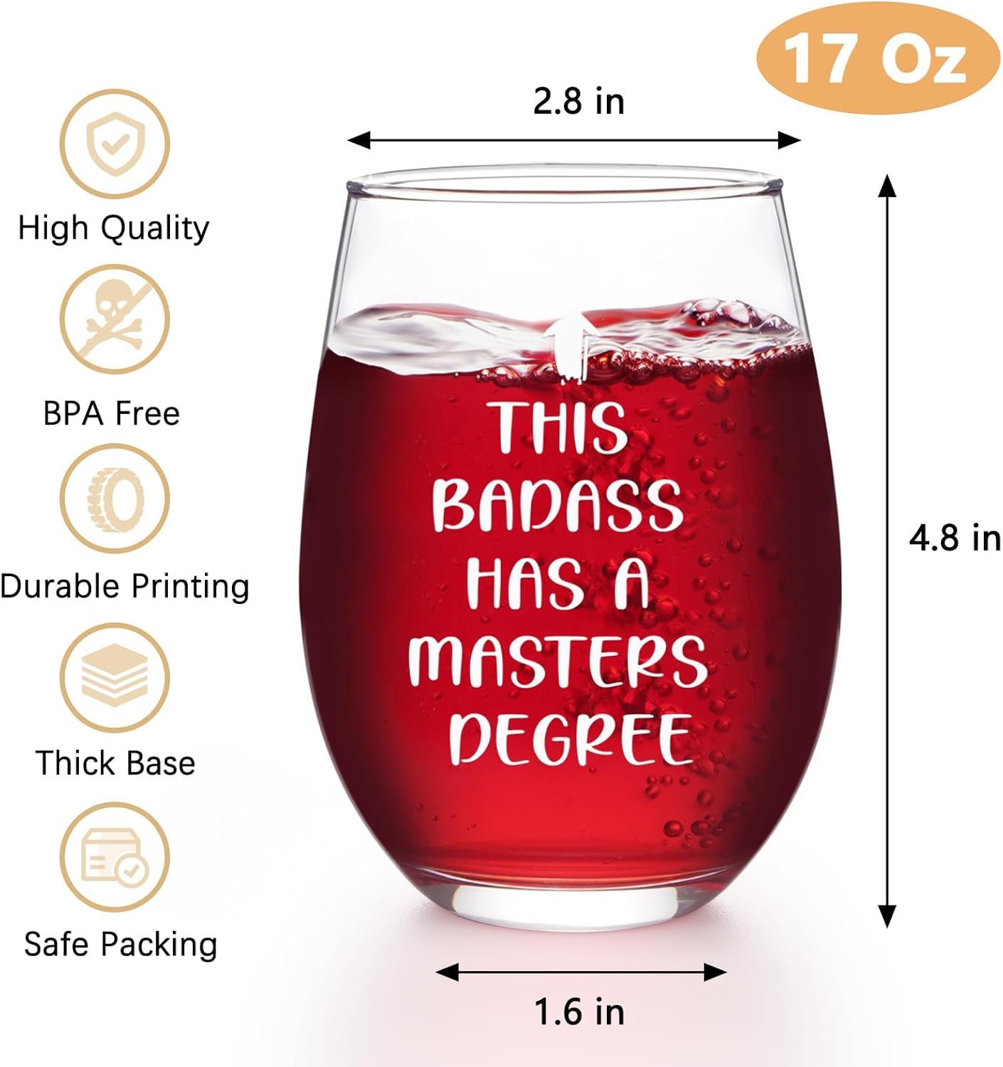 Futtumy Graduation Gifts, This Badass Has a Masters Degree Stemless Wine Glass for Her Women Sister Friends Graduates School Students Congrats Grad Party, Masters Degree Graduation Gifts for Her, 17Oz - Image 5