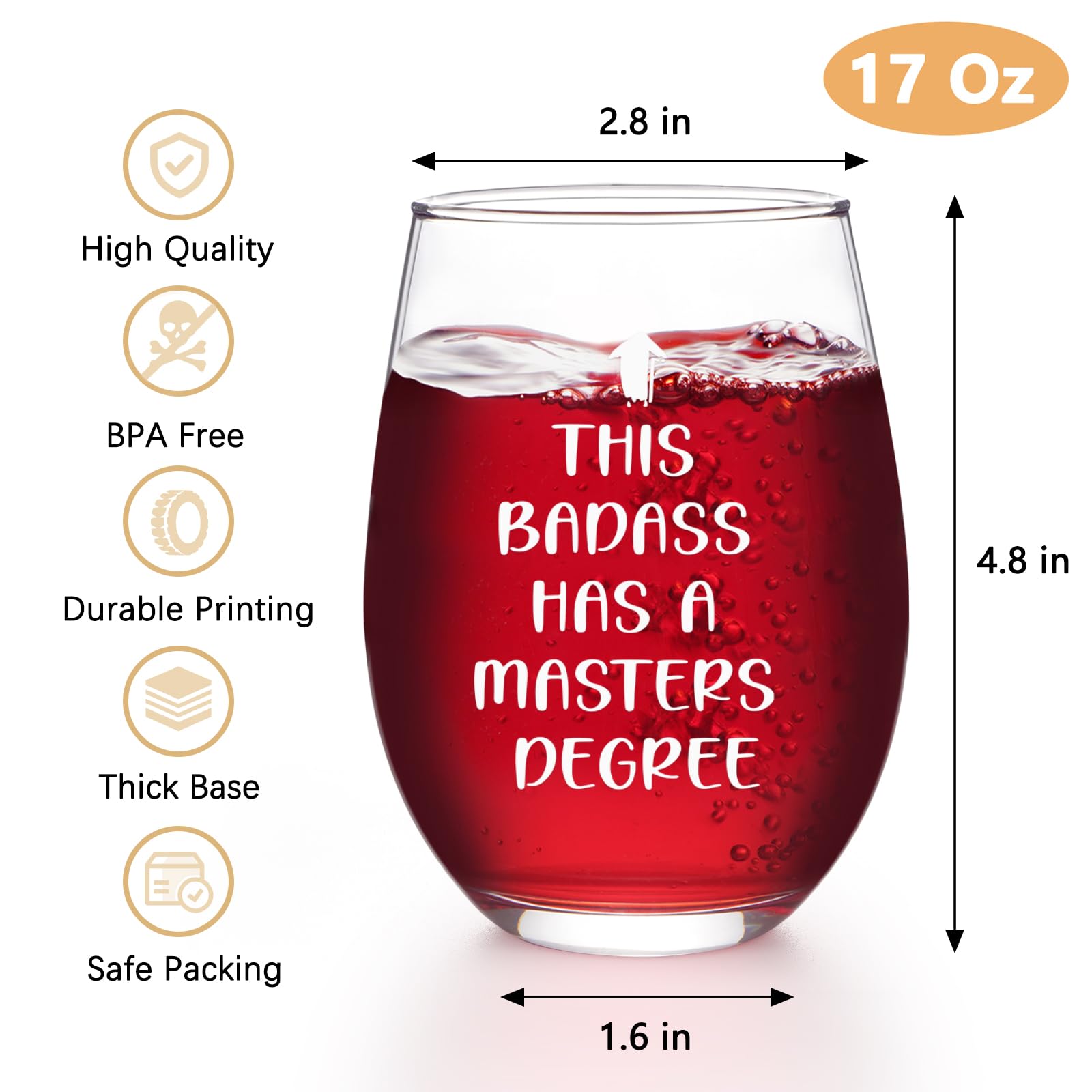 Futtumy Graduation Gifts, This Badass Has a Masters Degree Stemless Wine Glass for Her Women Sister Friends Graduates School Students Congrats Grad Party, Masters Degree Graduation Gifts for Her, 17Oz