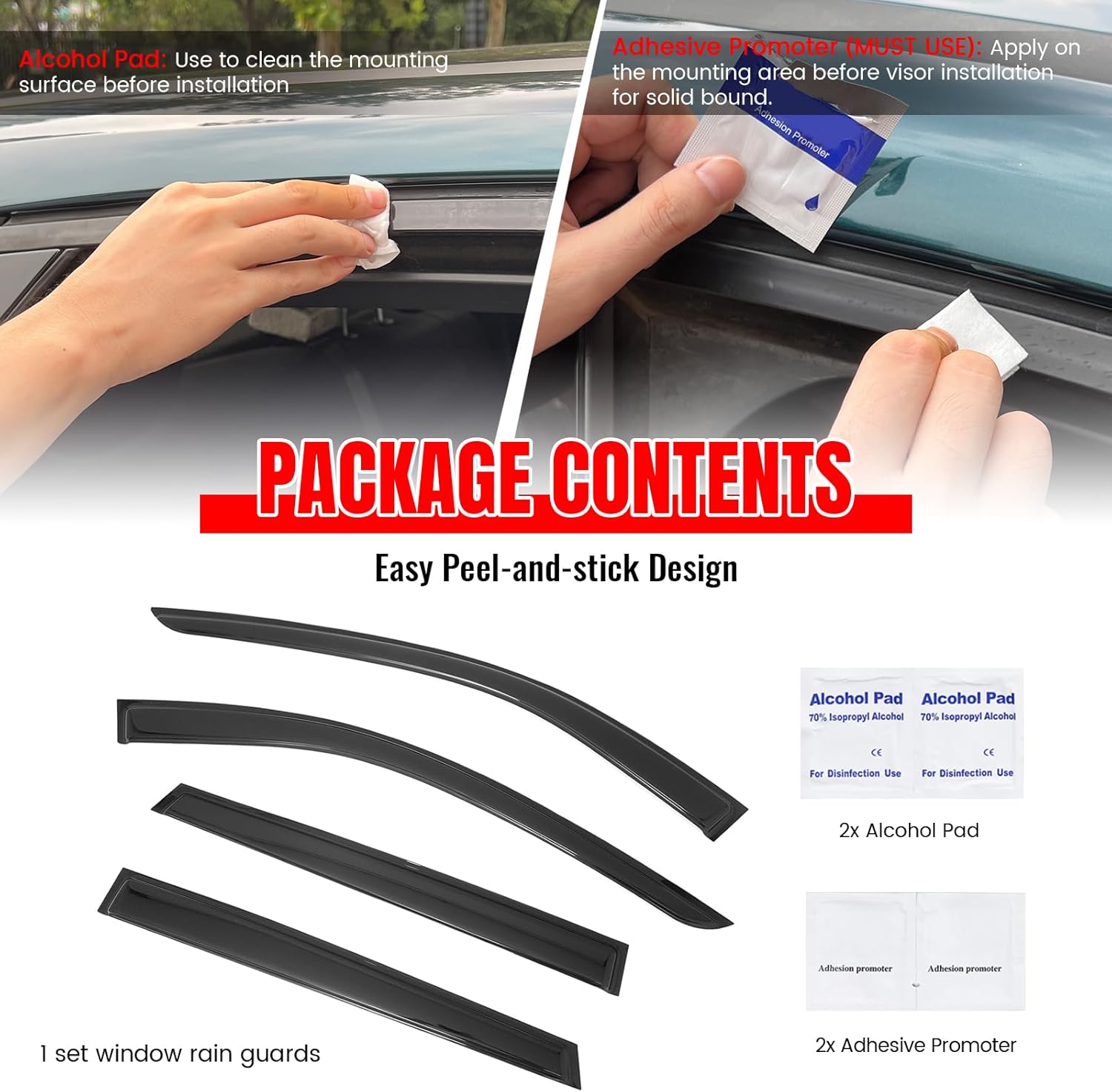 IKON MOTORSPORTS Tape on Window Visors Compatible with 2022-2026 Infiniti QX60, Slim Style Acrylic Smoke Rain Guards, Side Window Wind Deflectors 4PCS