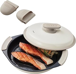 【Toffy/トフィー】 [SNSで話題 ] 電子レンジ用 グリルパン K-MW3 電子レンジに入れるだけ 調理器 波型プレート 1台6役 焼く 炒める 蒸す 茹でる 炊く 煮る シリコーンミトン付き レシピブック付き ピュアホワイト