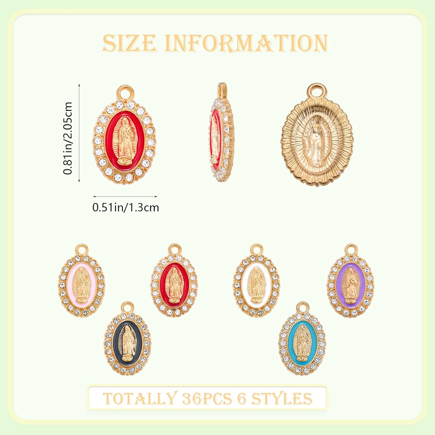 36Pcs Virgin Mary Charms for Jewelry Making Alloy Enamel Pendant Charms with Rhinestone for Bracelets Necklace Earring Keychains DIY Supplies - Image 2