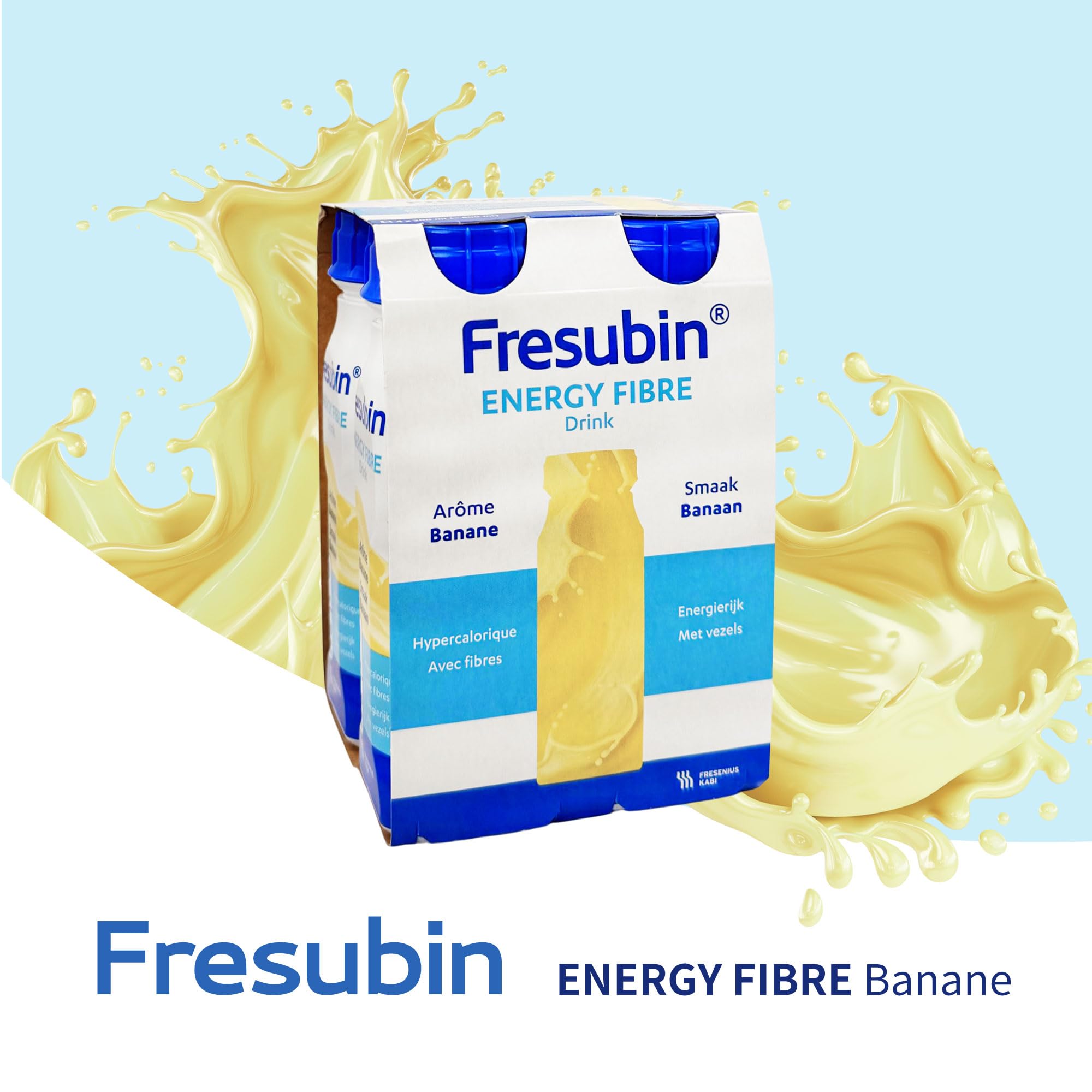 Fresubin ENERGY FIBRE Drink Banane 24x200ml- Hochkalorische Trinknahrung von Fresenius Kabi, 300 kcal pro Flasche, glutenfrei, ideal bei Mangelernährung