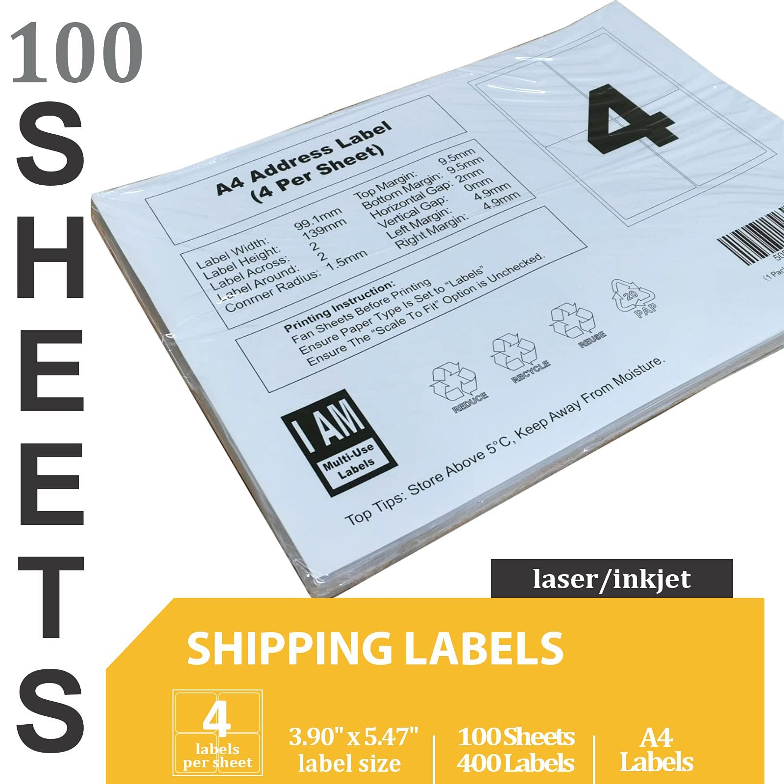 Carta A4 400 Etichette Di Spedizione Autoadesive 4x5 - 100 Fogli Da 4 Etichette L'uno Etichette A4 - Foto 9