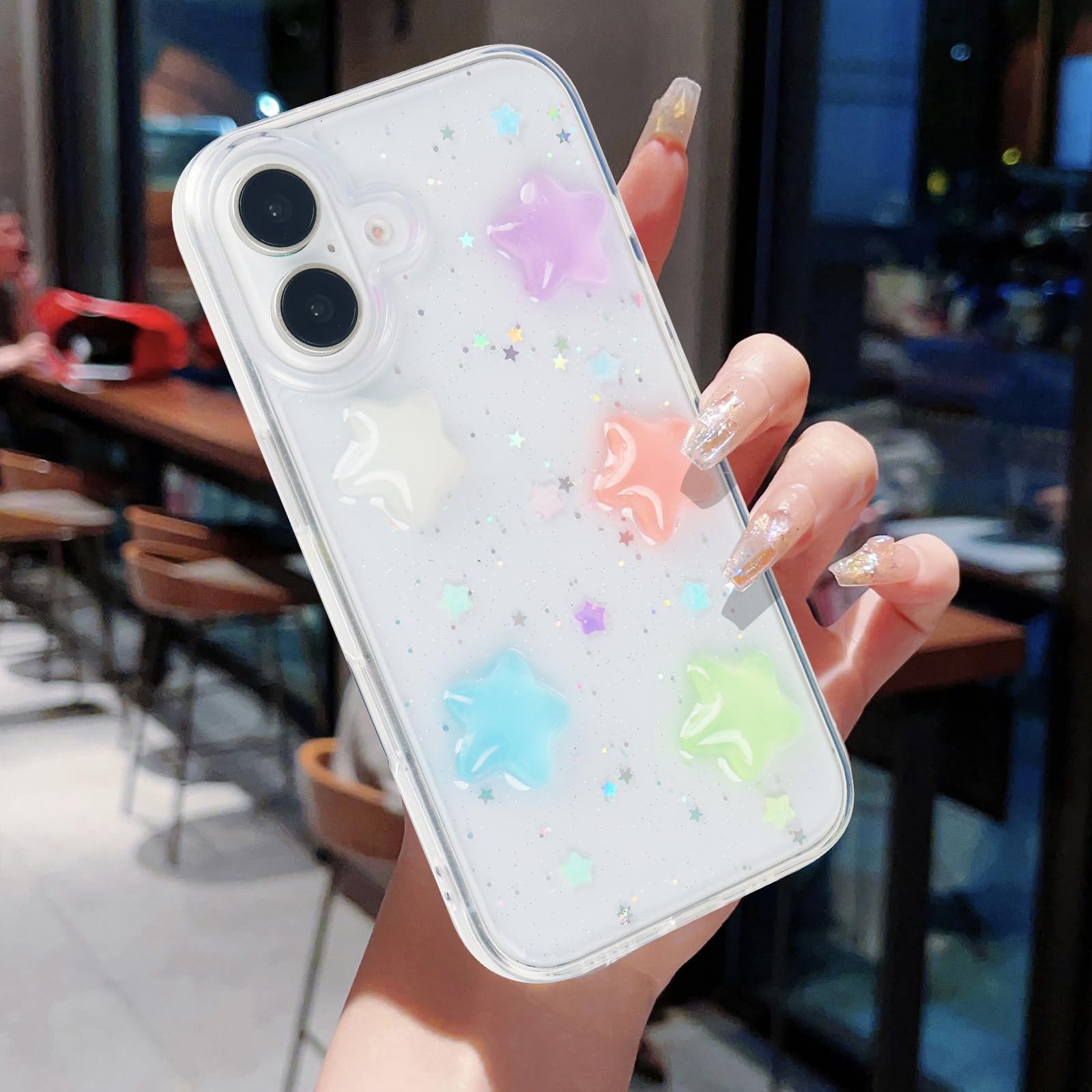 VALRION Compatible with iPhone 16 Luminous Case 3D Stars Clear Case Glow in The Dark Noctilucent Bling Case for Women Girly Soft Slim TPU Bumper