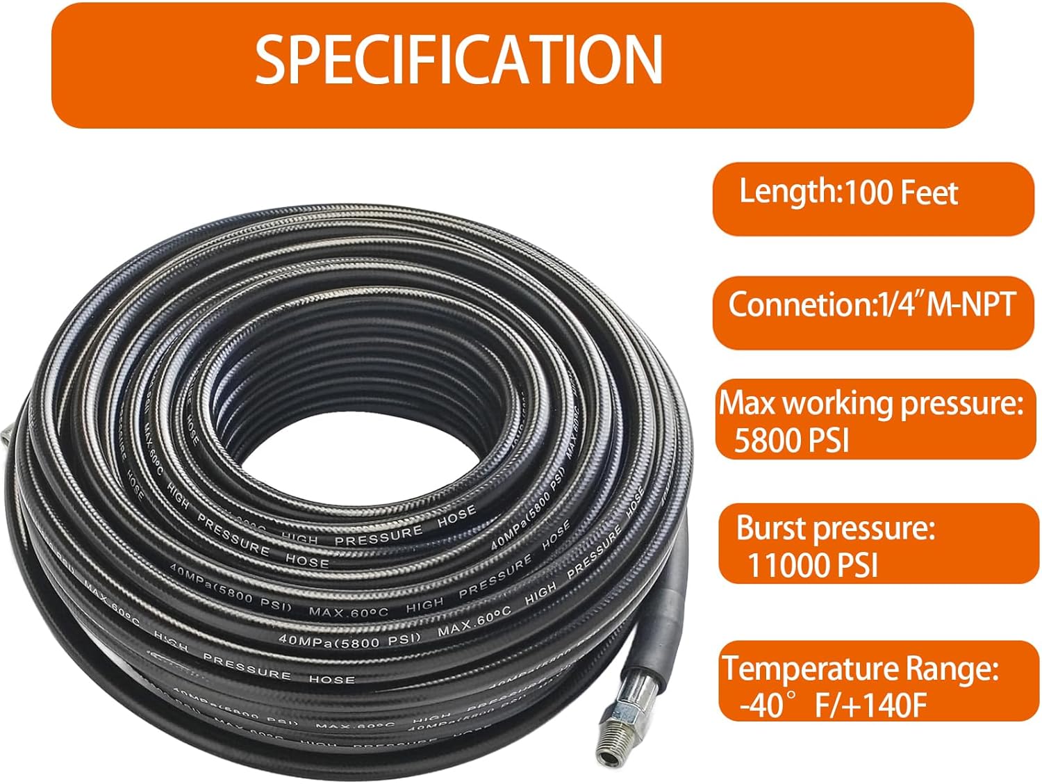 100FT Sewer Jetter Kit for Pressure Washer,5800PSI Drain Cleaner Hose 1/4 Inch NPT,Rotating and Button Hose Sewer Jetting Nozzle,Quick Connect Plug,Drain Jetter for Pressure Washer