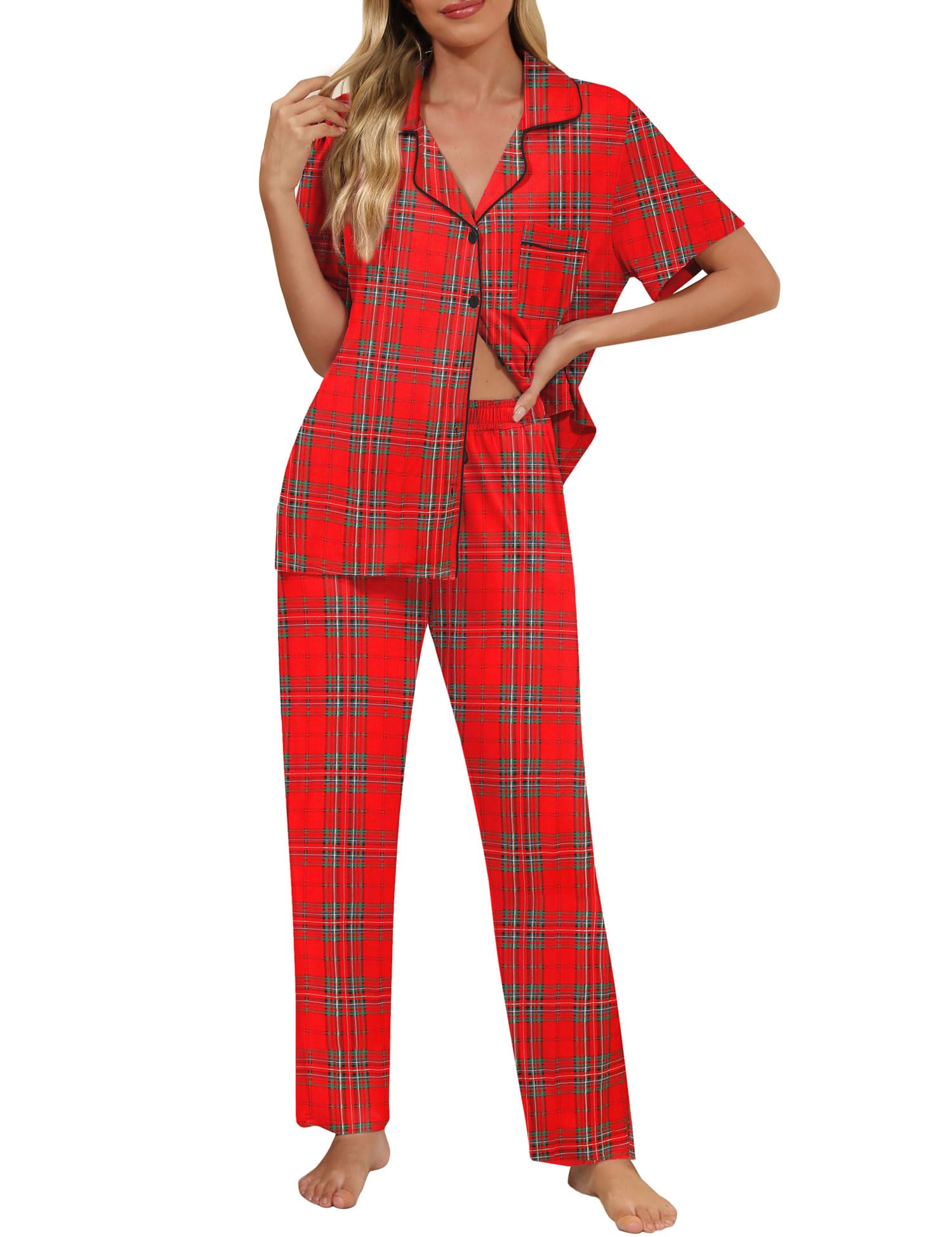 Senert Womens 2 Piece Pajamas Set Button Down Top and Pants Soft Sleepwear | Short Sleeve Lounge Sets with Pockets, Maternity/ Nursing /Postpartum Pjs Set, Bride Pjs Set for All Seasons