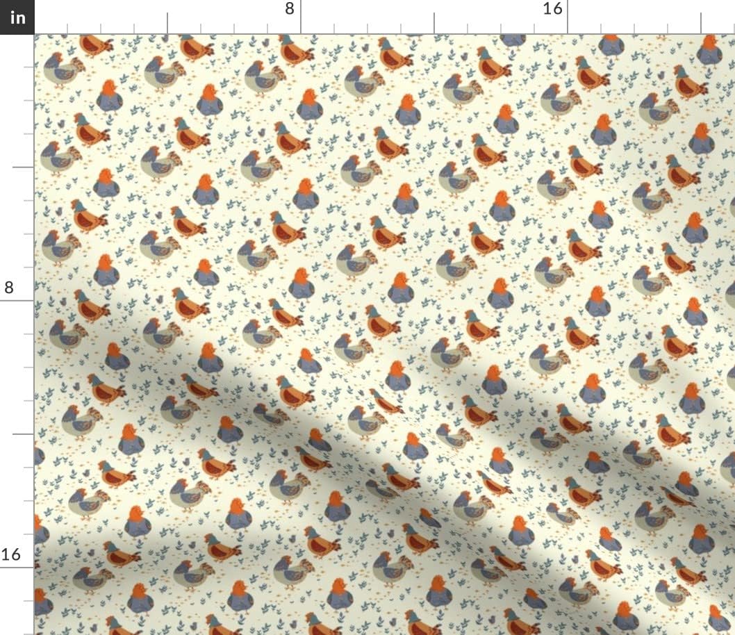 Spoonflower Fabric - Chickens Farm Country Birds Easter Roosters Animal Printed on Petal Signature Cotton Fabric by The Yard - Sewing Quilting Apparel Crafts Decor