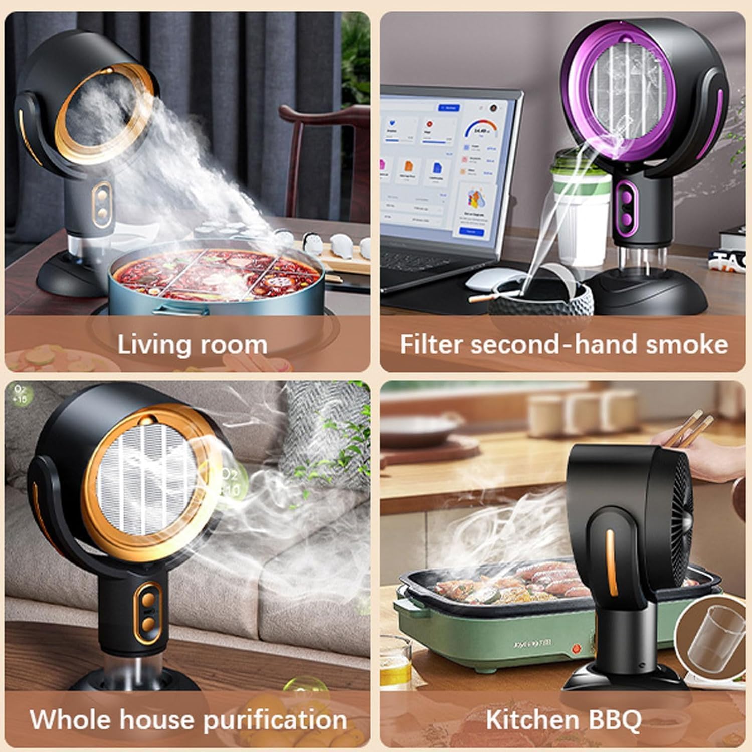 Portable Smoke Fan for Smoking Indoors, Rechargeable Smoke Eliminator for Home Smoking, Air Purifier with Removable Filter, Household Desktop Range Hood for Cooking (Yellow, Charging)