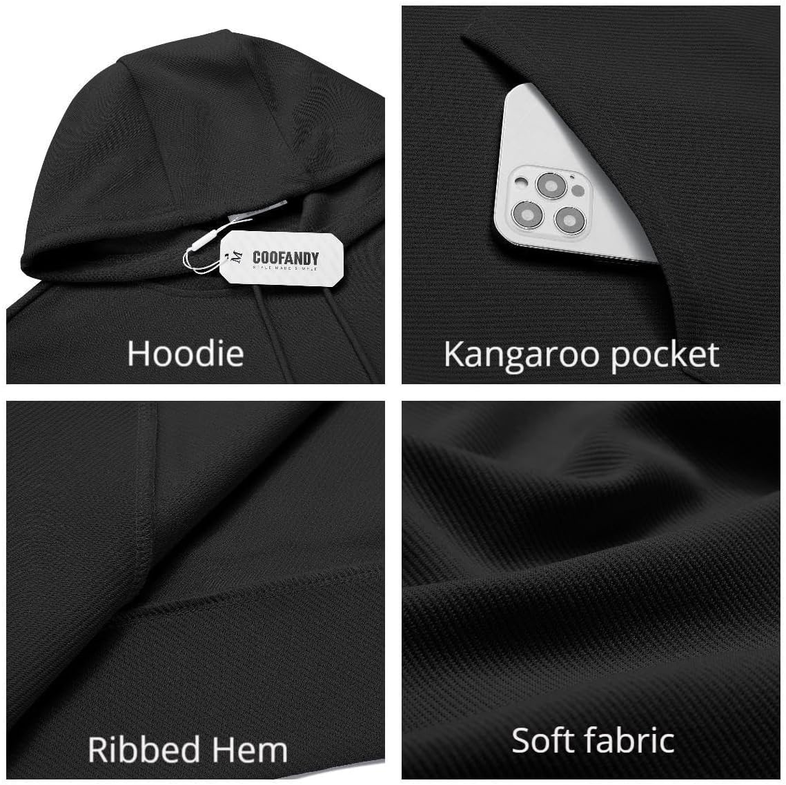 COOFANDY Mens Hoodie Long Sleeve Casual Pullover Hooded Sweatshirt Fashion Drawstring Hoodies with Pocket - Image 6