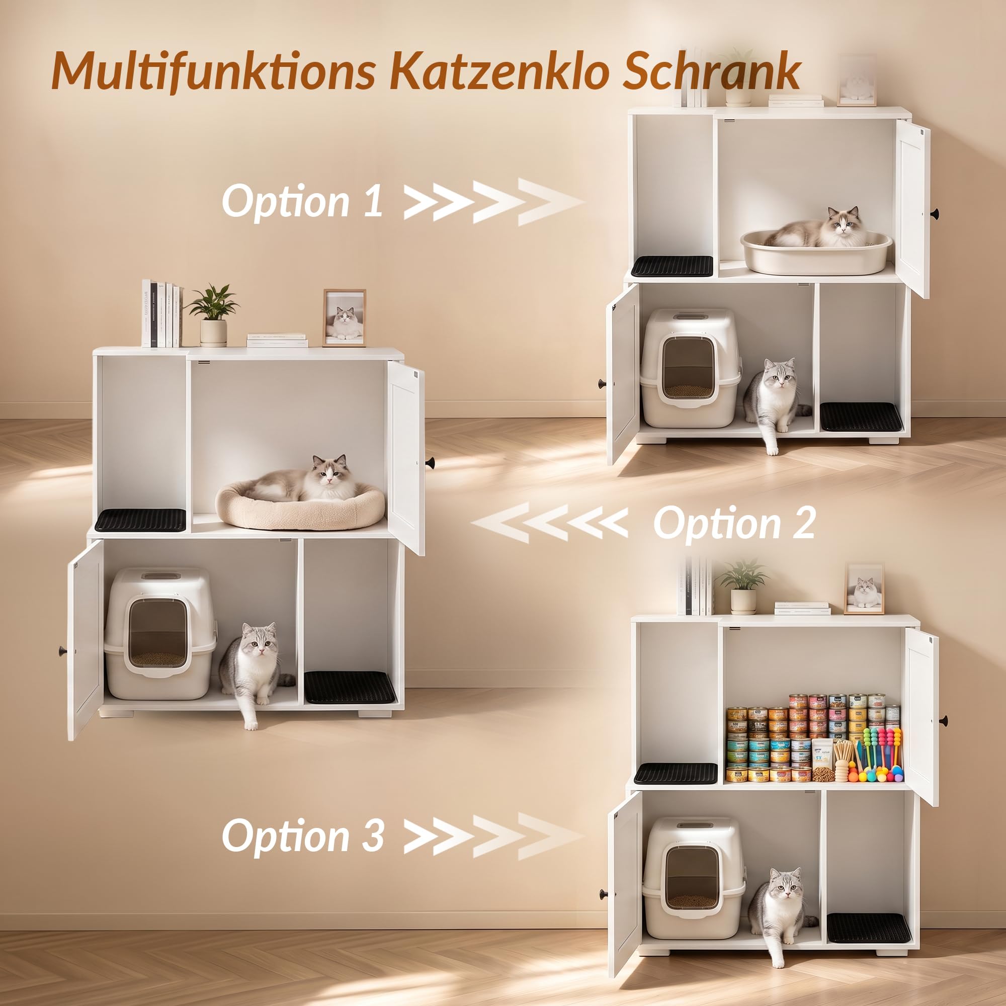Katzenklo Schrank, doppelstöckig, mit 2 Katzenstreumatten