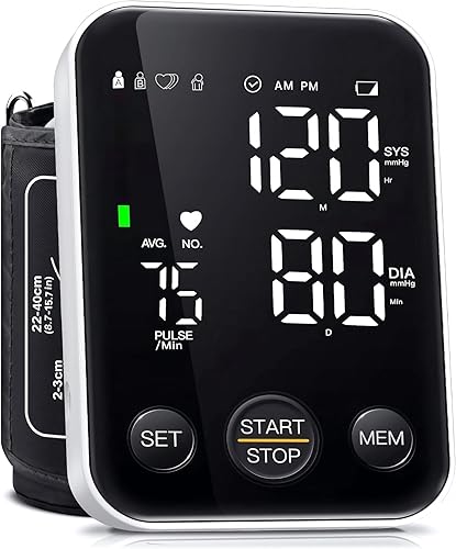 Oklar Monitor de presión arterial, monitores de brazo superior para uso doméstico, máquina BP, esfigmomanómetro con memoria de lectura de 2 x 120,