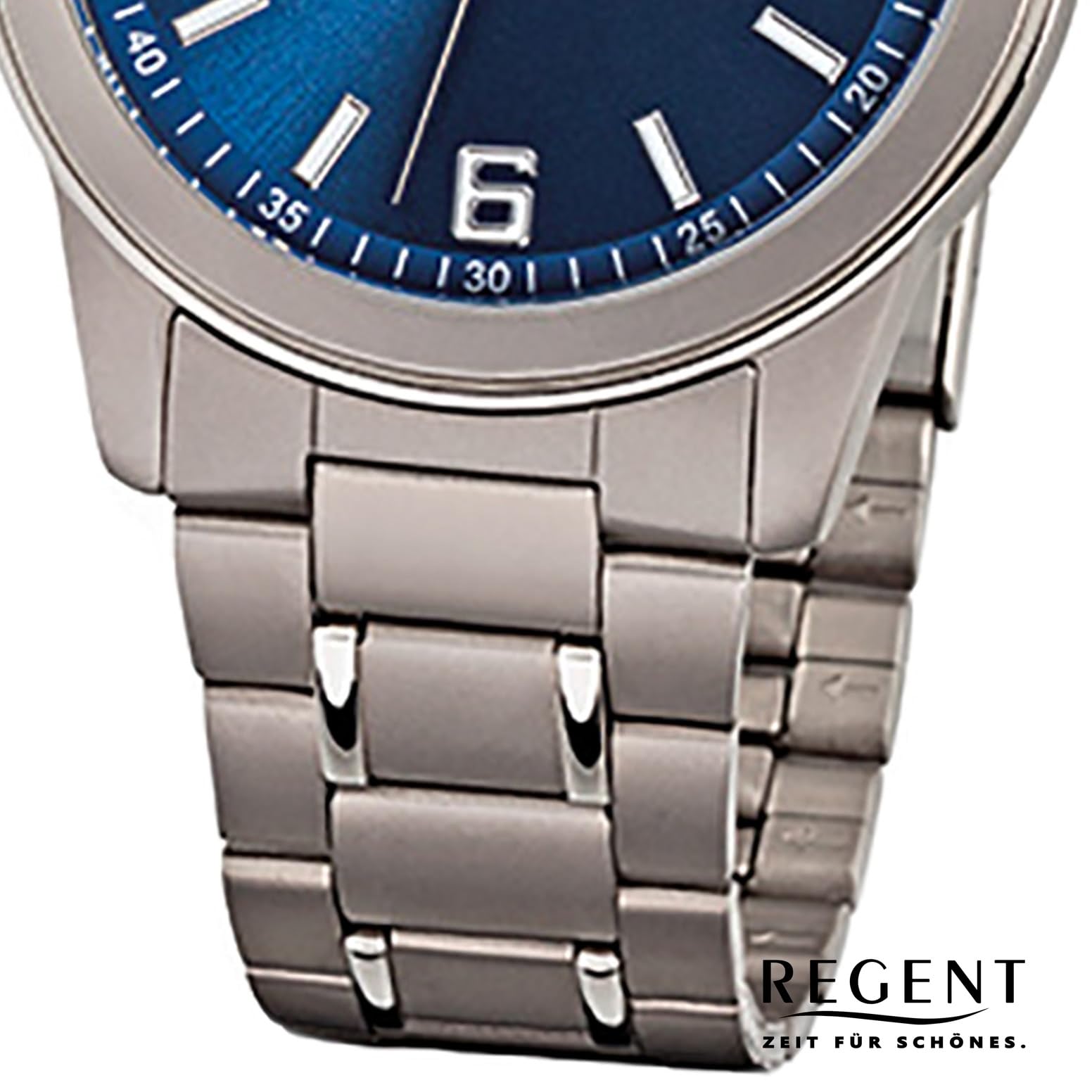 REGENT Herrenuhr mit Titan Glieder Armband und Titan Gehäuse 38 MM Durchmesser Quarz Arabische Zahlen Datum