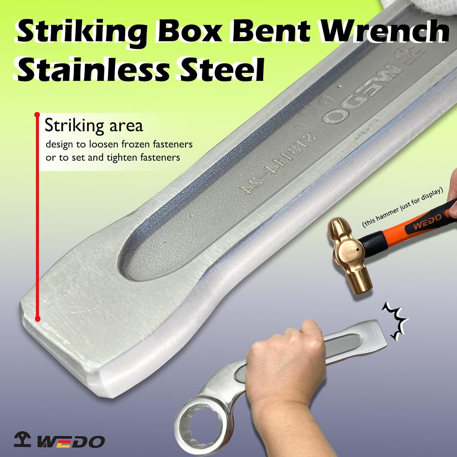 WEDO Bent Box End Striking Wrench Stainless Steel 45 Degree, 27mm, Length 175mm, 12 Point Bent Box Strike Wrench with Extra Wide Striking Zone, Slogging Ring Spanner, Anti-Corrosion, Rust Proof