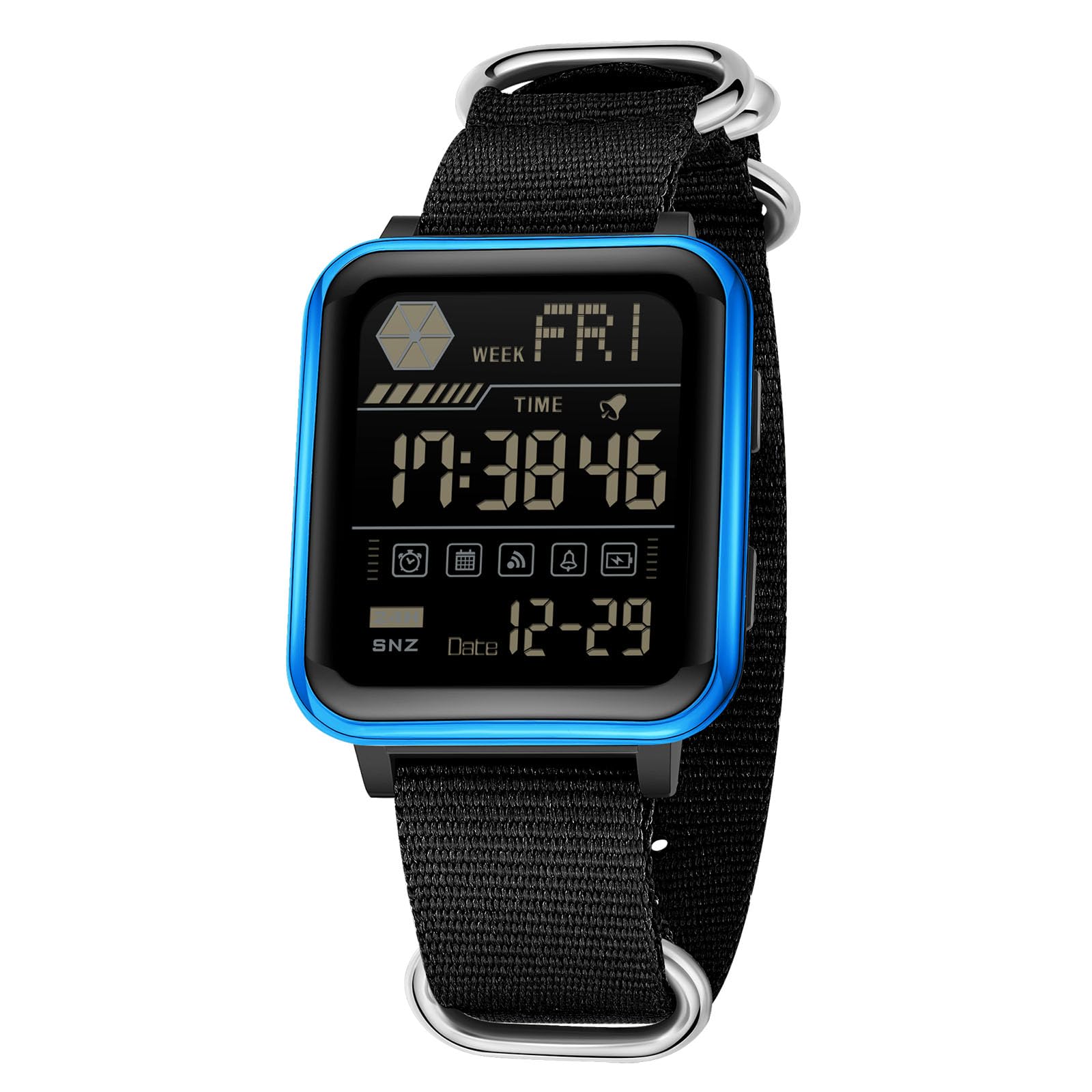 Gosasa Montre numérique unisexe avec bracelet en nylon, 5 ATM, montre LED
