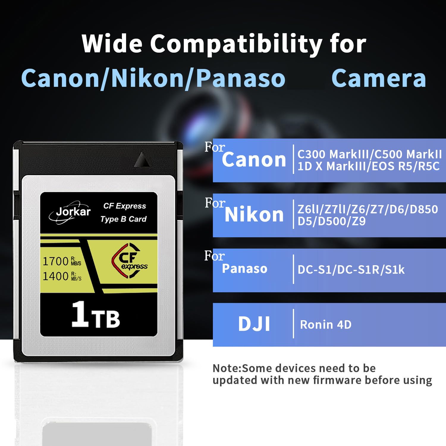 CFexpress Type B Carte Mémoire 256Go Gold pour Caméra Nikon Z6/Z7/D6/D5/D850/D500, pour Canon EOS-1DX/C300/C500/R5 R5C R3, pour Panaso GH6/S1/S1R/S1K, DJI Ronin 4D,RAW 8K 4K