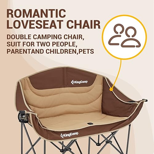 Miniatura 7 de KingCamp Silla de camping biplaza para adultos, silla de camping doble, silla plegable para dos personas, soporte resistente de hasta 440 libras
