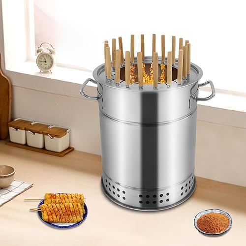 Miniatura 3 de Barbacoa portátil de carbón para barril, parrilla de carbón envolvente de acero inoxidable, parrilla de carbón cilíndrica multifuncional para