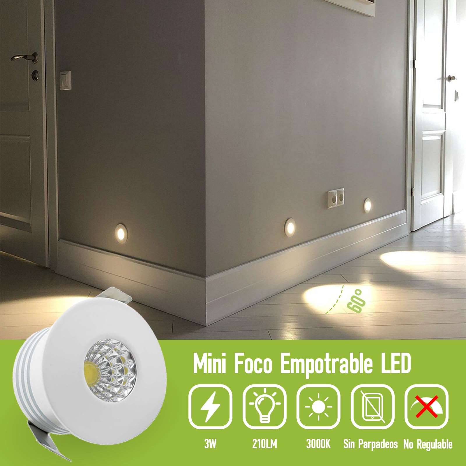 4 Mini Focos LED Empotrable Interior Techo 3W Blanco Foco Spot COB Blanco Cálido 3000K 210LM Aluminio LED Iluminación de Vinoteca Armario Cocina Φ40 mm x 31mm | Montaje Φ35 mm