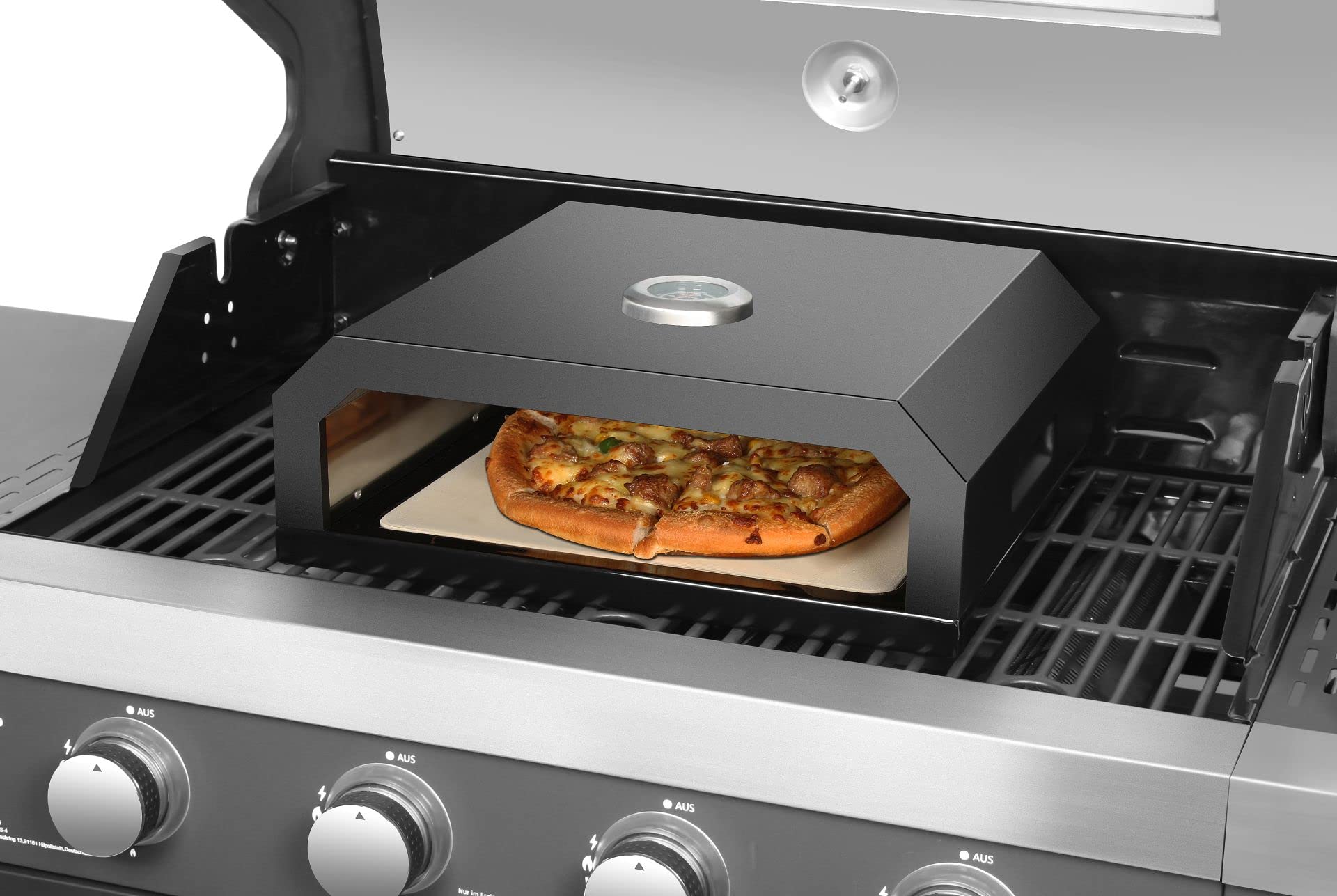 El Fuego Pizzaaufsatz mit Thermometer für Gas, Holzkohle, Elektro Grill