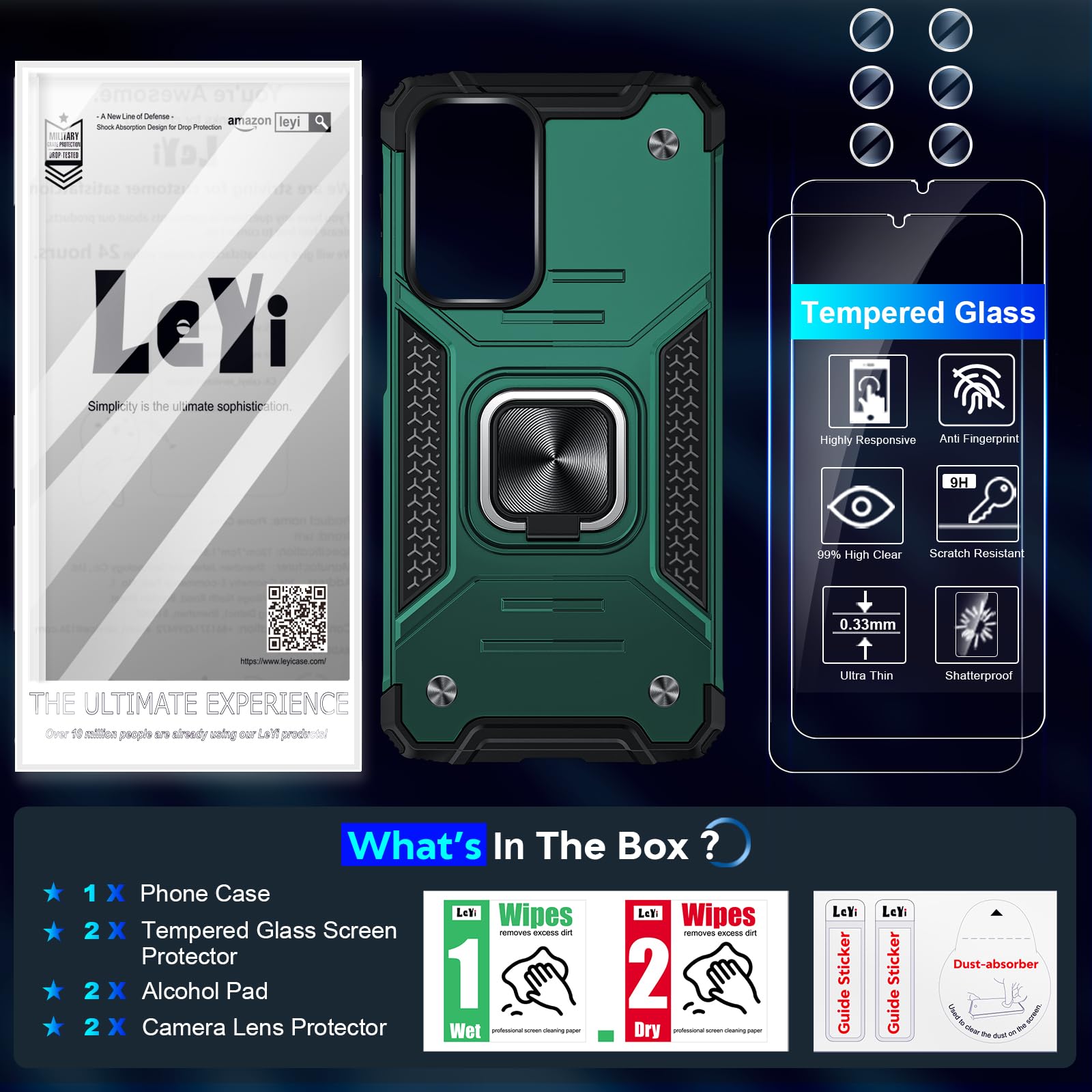 LeYi Etui do Samsung Galaxy A16 5G z [2 opakowania] Szkło hartowane + folia na aparat [2 opakowanie], metalowa obudowa silikonowa TPU odporna na wstrząsy zderzak do telefonu Samsung A16 5G Zielony
