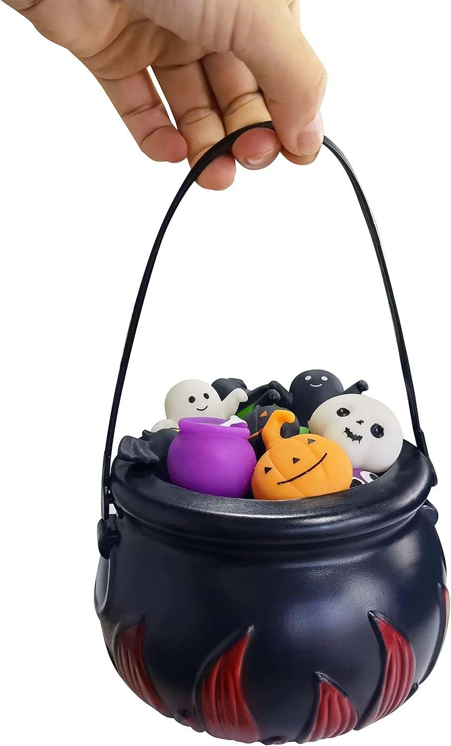 5.5" Halloween Cauldron with 24 Pcs Squeeze Toys ,Mini Kawaii Mochi Squishy Toy Stress Reliever Anxiety Packs for Kid Party Favors,Halloween Miniatures,Halloween Party Decorations (Halloween)