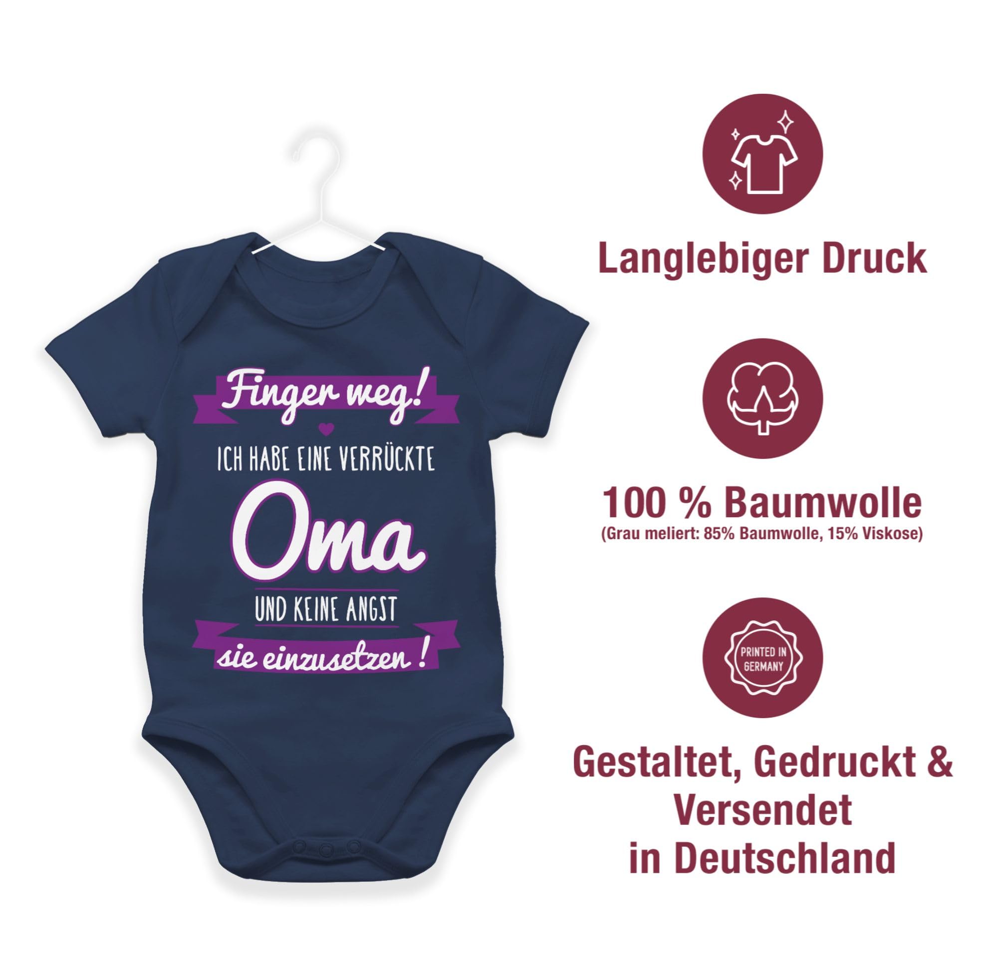 Shirtracer - Baby Body Kurzarm - Sprüche - Finger weg ich habe eine verrückte Oma I