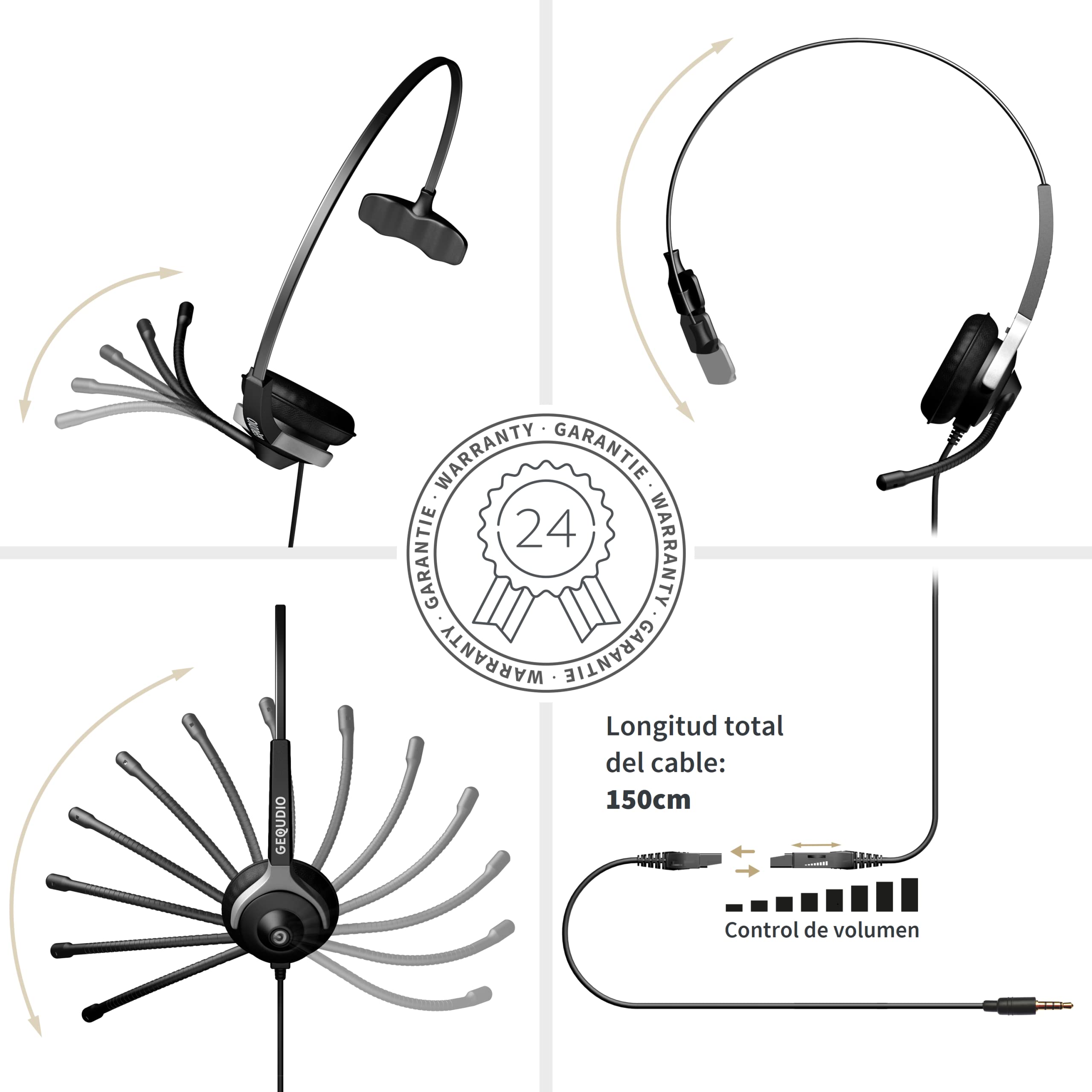 GEQUDIO Auriculares Jack de 3,5 mm adecuados para FritzFon C6, MacBook, Smartphone, Notebook, PC, Ordenador portátil - Almohadillas de Repuesto para Auriculares - luz 60g (1 Altavoz)
