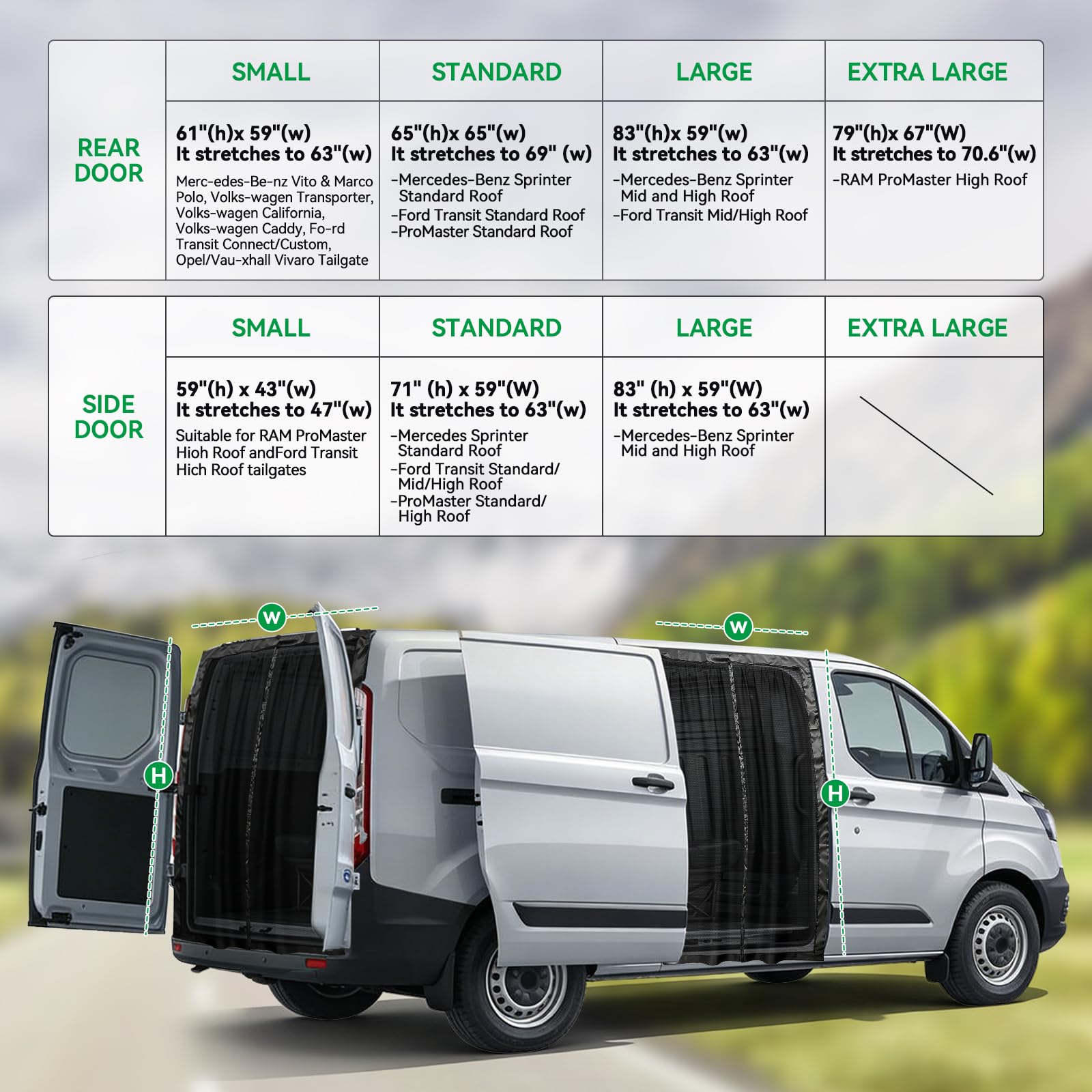 Moustiquaire magnétique pour van - Protection solaire - Porte coulissante arrière - Pour Benz Vito, Ford Transit Custom, pour Opel/Vauxhall Vivaro (pour porte arrière, 155 x 150 cm)