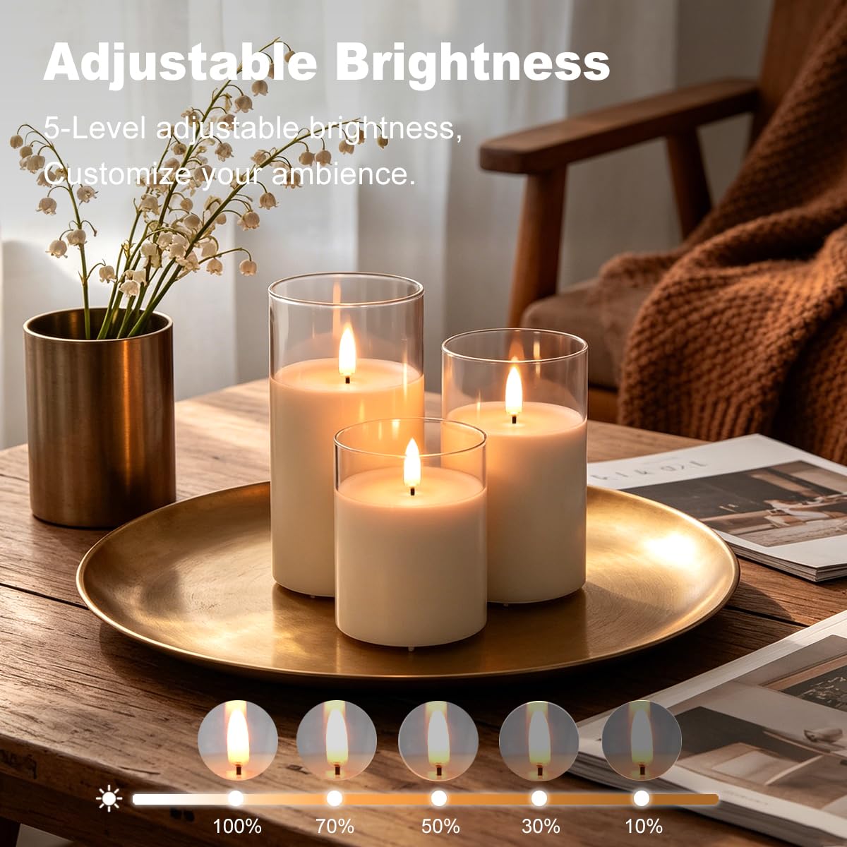 Wiederaufladbare RGB Flammenlose Kerze, Blinkende LED Stumpe Echtwachskerze mit Fernbedienung und Timer, Klarglas Elektronische Kerzen für Raumdekoration, 1 Set von 3