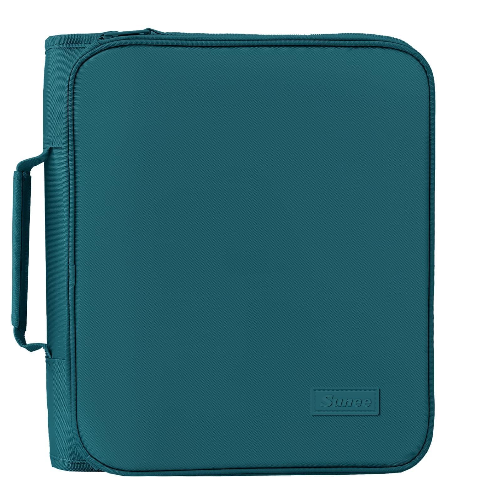 SUNEE Zippered Binder Bag with Handle, 2-Inch 3-Ring O-Ring, 500-Sheet Capacity, Includes Zip Pocket, 5-Tab Expanding File Folder, Multi-Pocket Organizer Binder for Middle School, Dark Teal-Green
