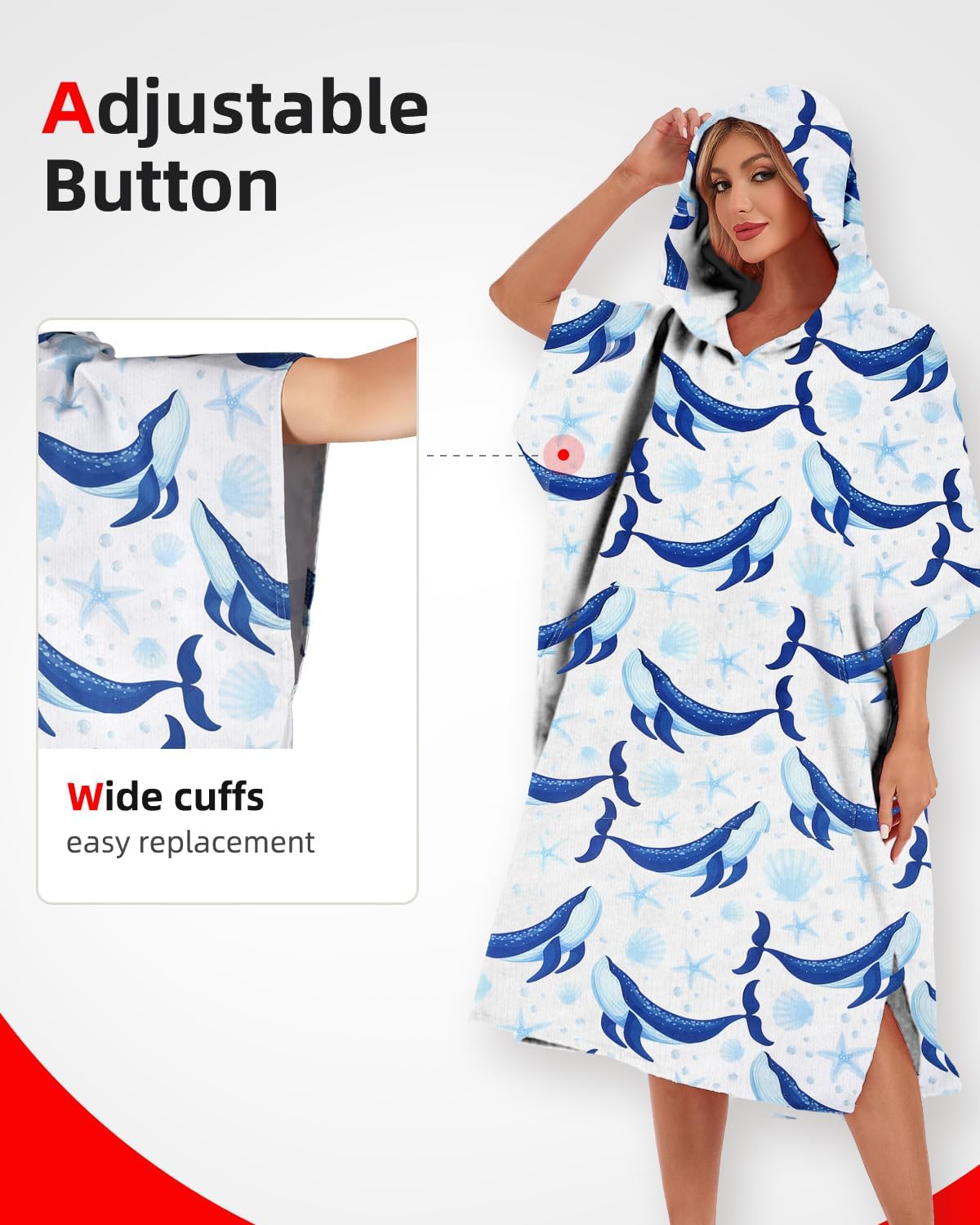 Abahub Surf Poncho Men & Women Towel Poncho Adult with Hood, Thick Quick Dry Changing Poncho Towel, Microfiber Wearable Cover Up for Surfing Beach Swim - Absorbent Changing Towel L (Blue/White)
