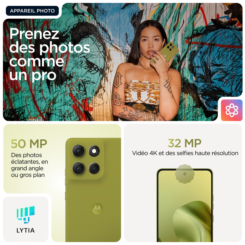 Moto g 86 8, 256 Go, Golden Cypress (Vert) | smartphone debloqué, écran 6,67", appareil photo 50 MP, batterie 5200 mAh, coque de protection et câble USB C inclus