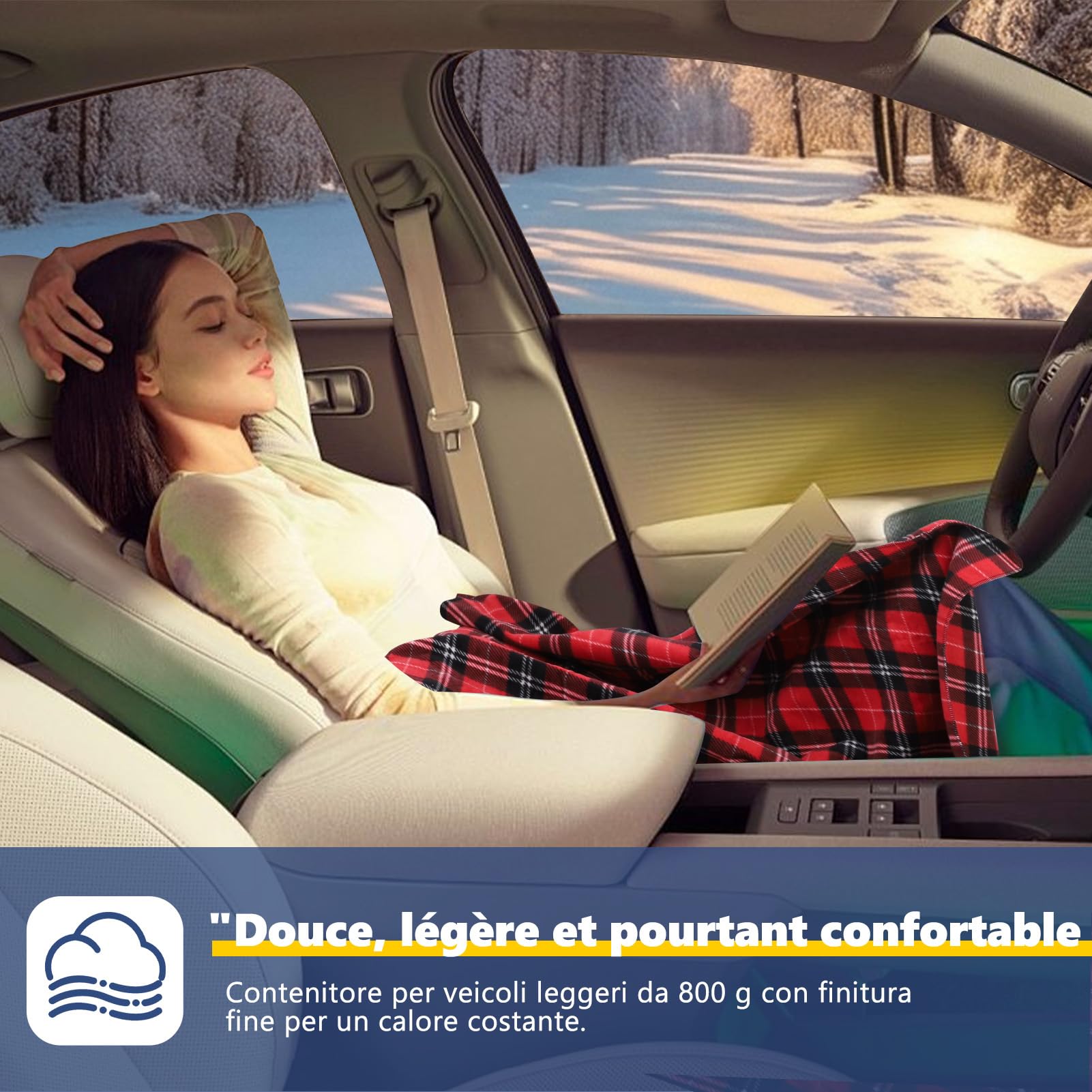 Coperta elettrica per auto, 12 V/24 V, coperta da viaggio con 3 livelli di calore e timer, coperta termica in pile lavabile con cavo lungo 2 m, per auto, camion, viaggi, pause, all'aperto