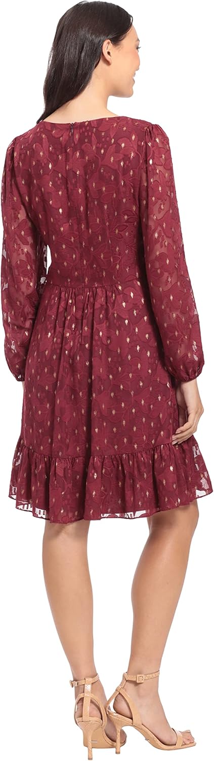 London Times Womens V-Neck Ruched Waist Tiered Skirt Dress - Image 3