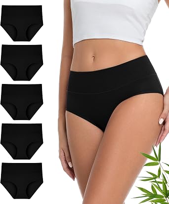 YESWEL Underwear Women Bamboo Knickers for Ladies Multipack, High Waist Briefs with Tummy Support, Pants Full Coverage Panties5 Pack, S-3XL