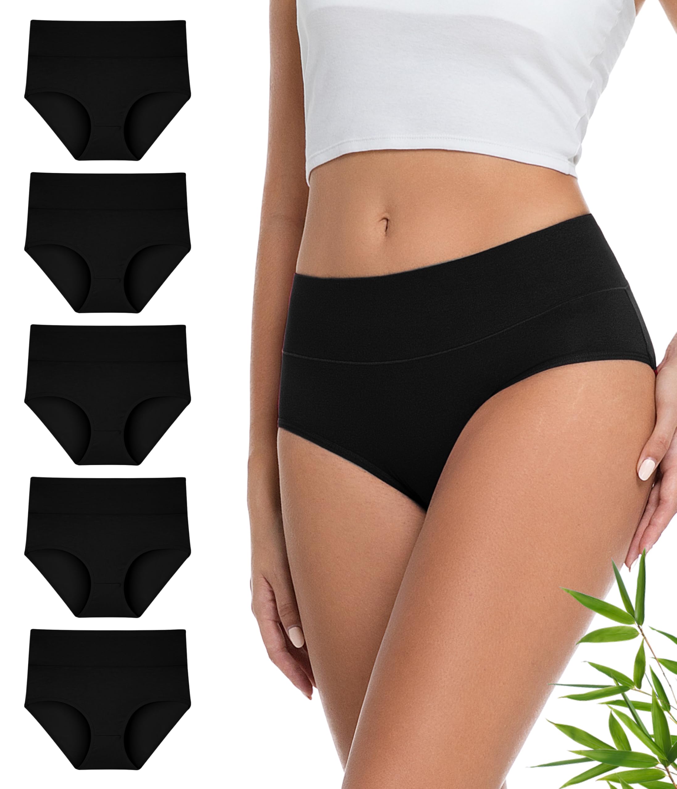 YESWEL Bambus Unterhosen Damen, Hohe Taille Unterwäsche, Stretch Slip Atmungsaktive Panties für Frauen 5er Pack (S-3XL)