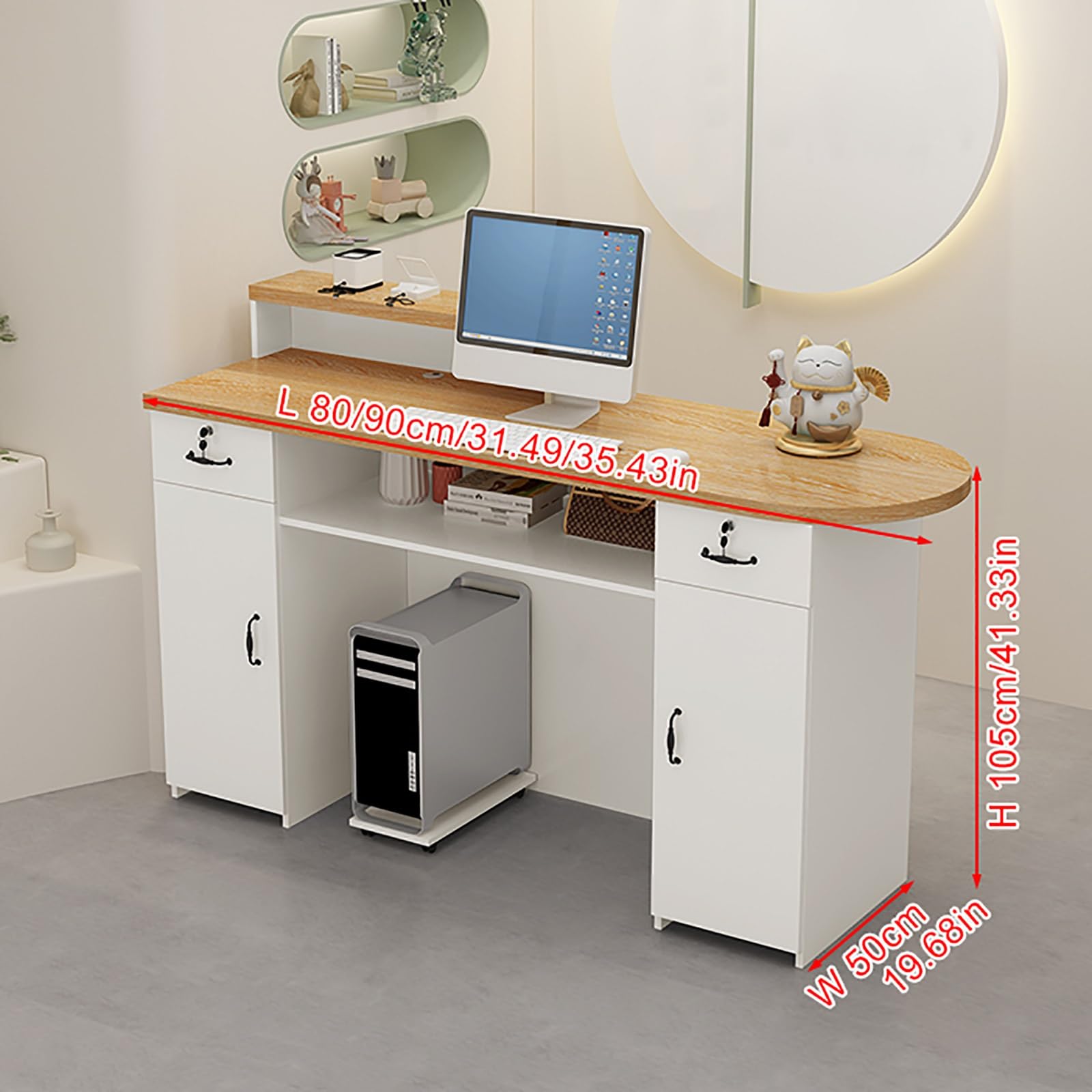 Modern Receptionist Desk With LED Light & Lockable Drawers - Office Lobby Counter For Salon, Cafe, Hotel