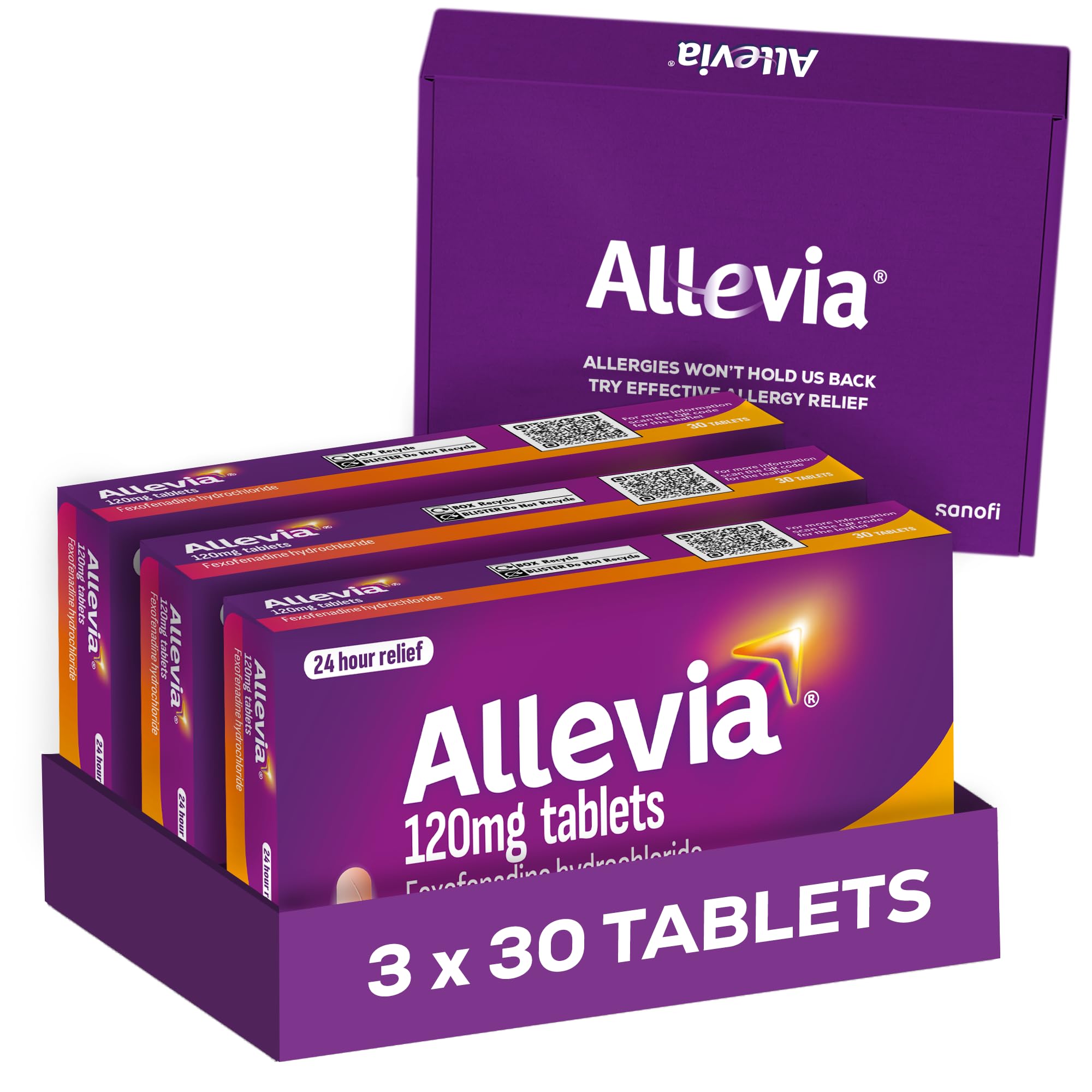 Allevia Allergy Tablets | Multipack 90 Tablets | 120Mg Fexofenadine | 24Hr Relief Acts Within 1 Hour | Non-Drowsy In Most People | Relieves Hayfever,