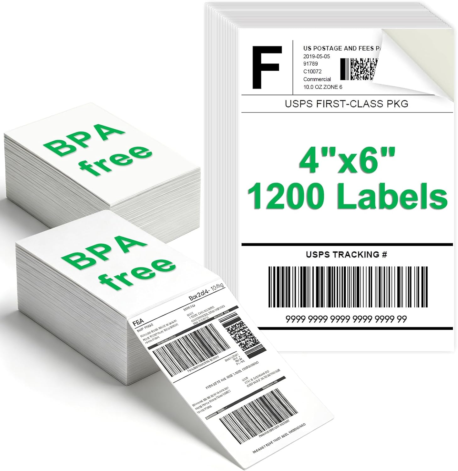 4x6 Inch Shipping Label Paper, Direct Thermal Label, Self-Adhesive & Waterproof, Compatible with Zebra, Rollo, Dymo 4XL, Amazon FBA Shipping Labels for Small Business (1200 Labels)