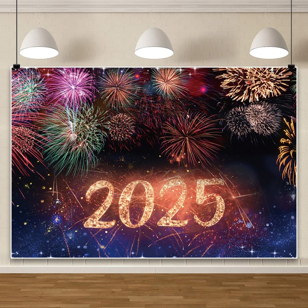 BELECO 7x5FT Fabric Fireworks Backdrop - Colorful Firework Eve Photography Background - Family Christmas Party Decorations Banner - Photo Booth Shoot Studio Props