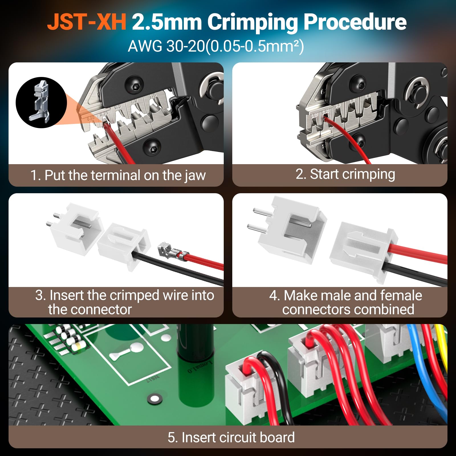 Preciva Kit di connettori per crimpatura, AWG28-16/0,08-1,5 mm², crimpatrice a cricchetto con 620 connettori e 1600 perni | Strumento di crimpatura per Dupont, JST, ATX, EPS, PCIE, serie SATA