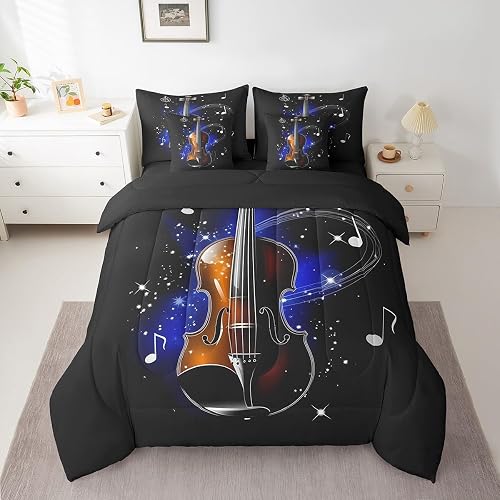 jejeloiu Violin Comforter Set with Sheets 7 Piece Twin Size
